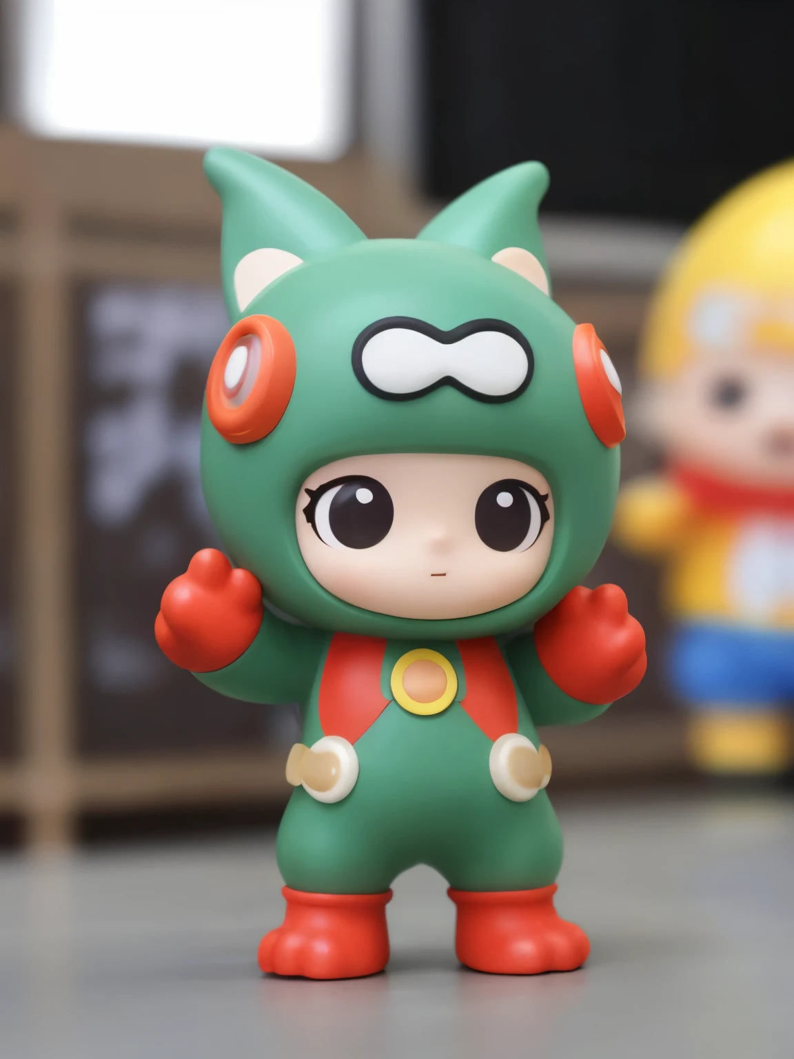 blindbox、Chibi girl acting on the stage of Hero Sentai、wearing a cute monster costume、beam pose