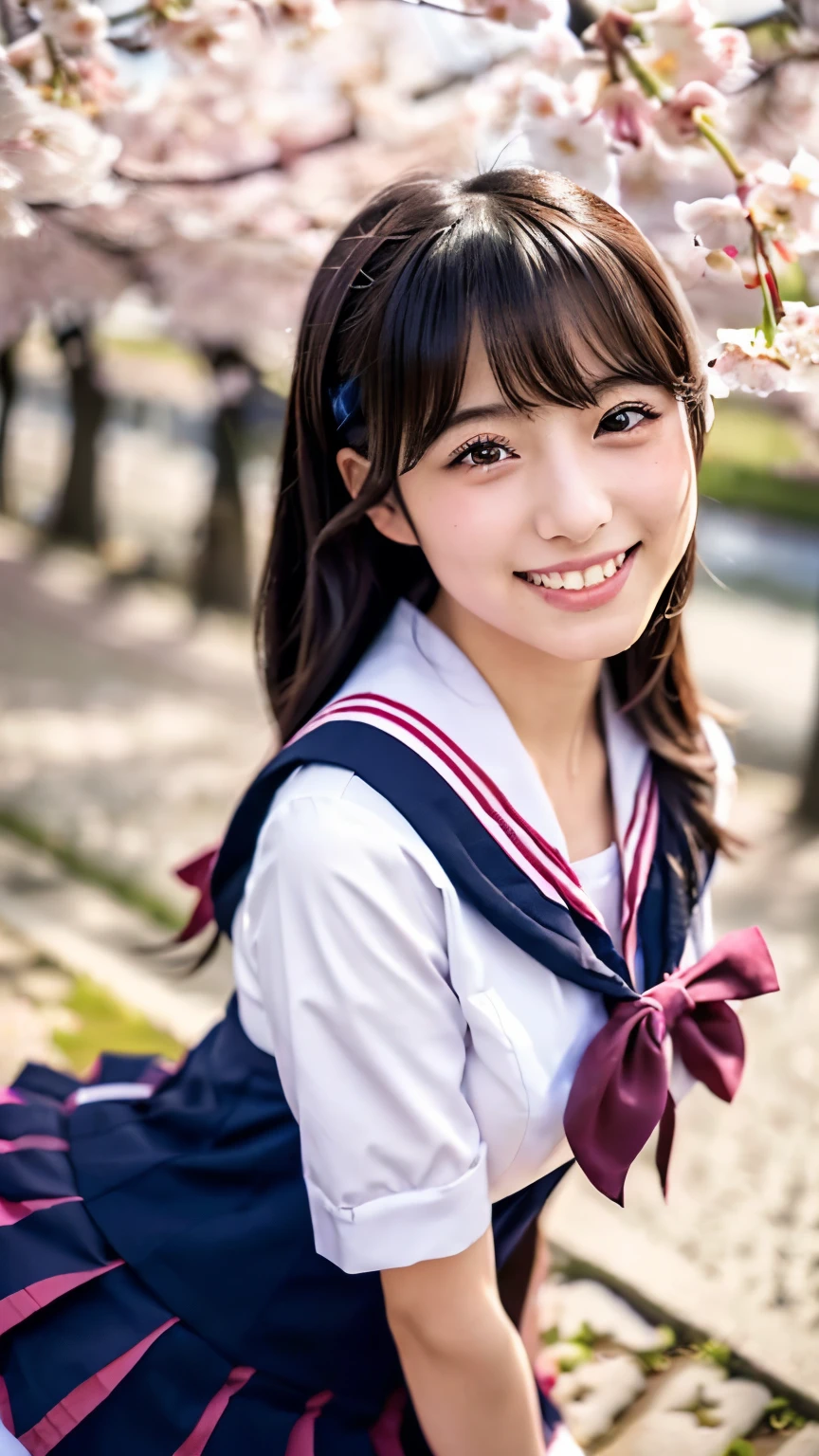 (((beautiful japanese high school girl))) 、1 person、(((At the cherry blossom trees in bloom)))、doing a sexy pose、(((Revealing sailor suit)))、(((Glamour)))、((smile))、photorealistic、With a clearer image、beautiful detailed eyes、hyper realism、high contrast、Ultra HD、realistic skin texture、Highest image quality、highest quality、ultra high resolution、Finely detailed、very carefully