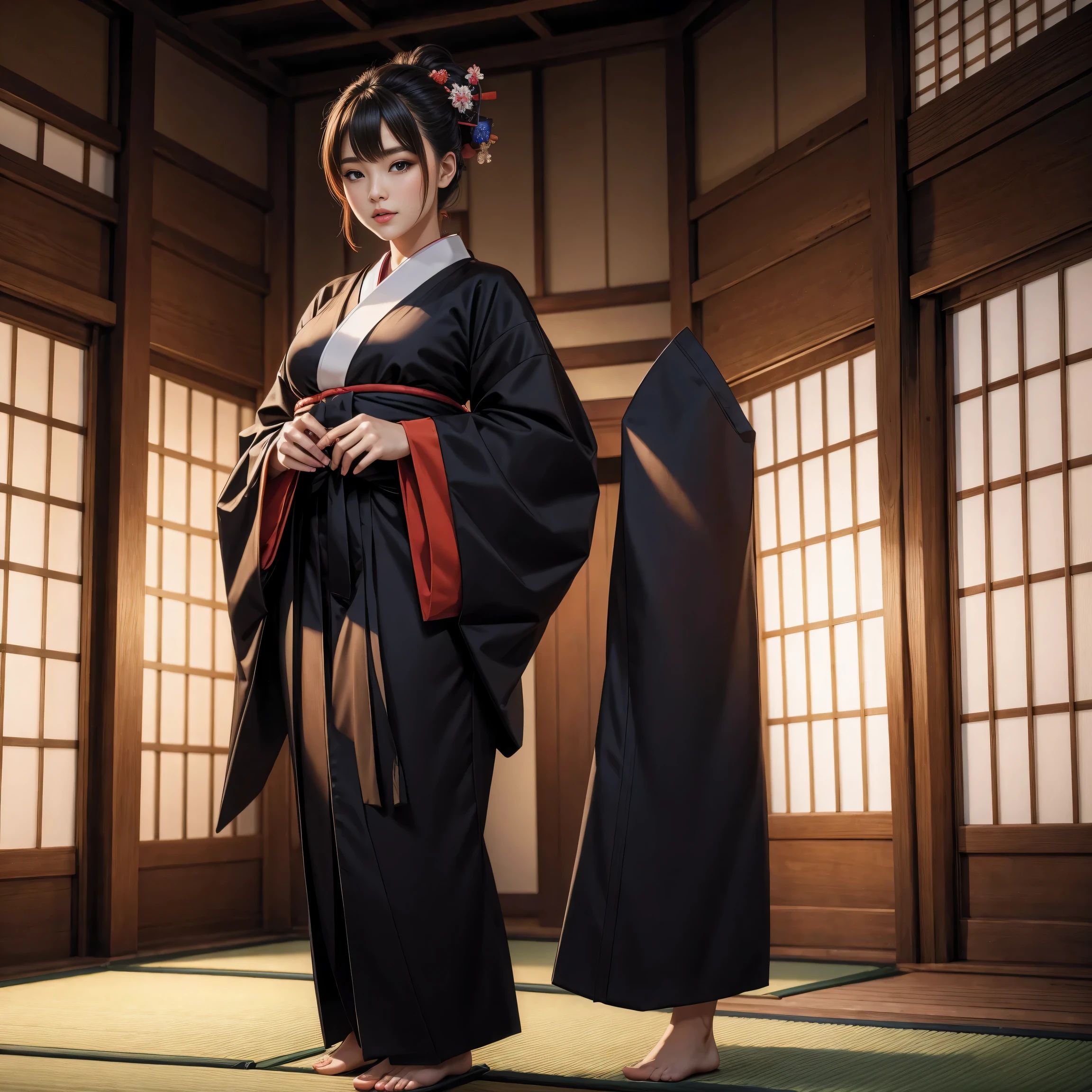 (8K, Best Quality, Masterpiece, Ultra High Definition: 1.2),kimono,Japanese room,hakama,fullbody