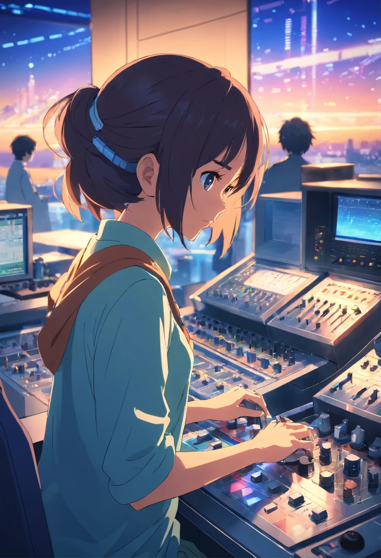 Staff adjusting mixer live