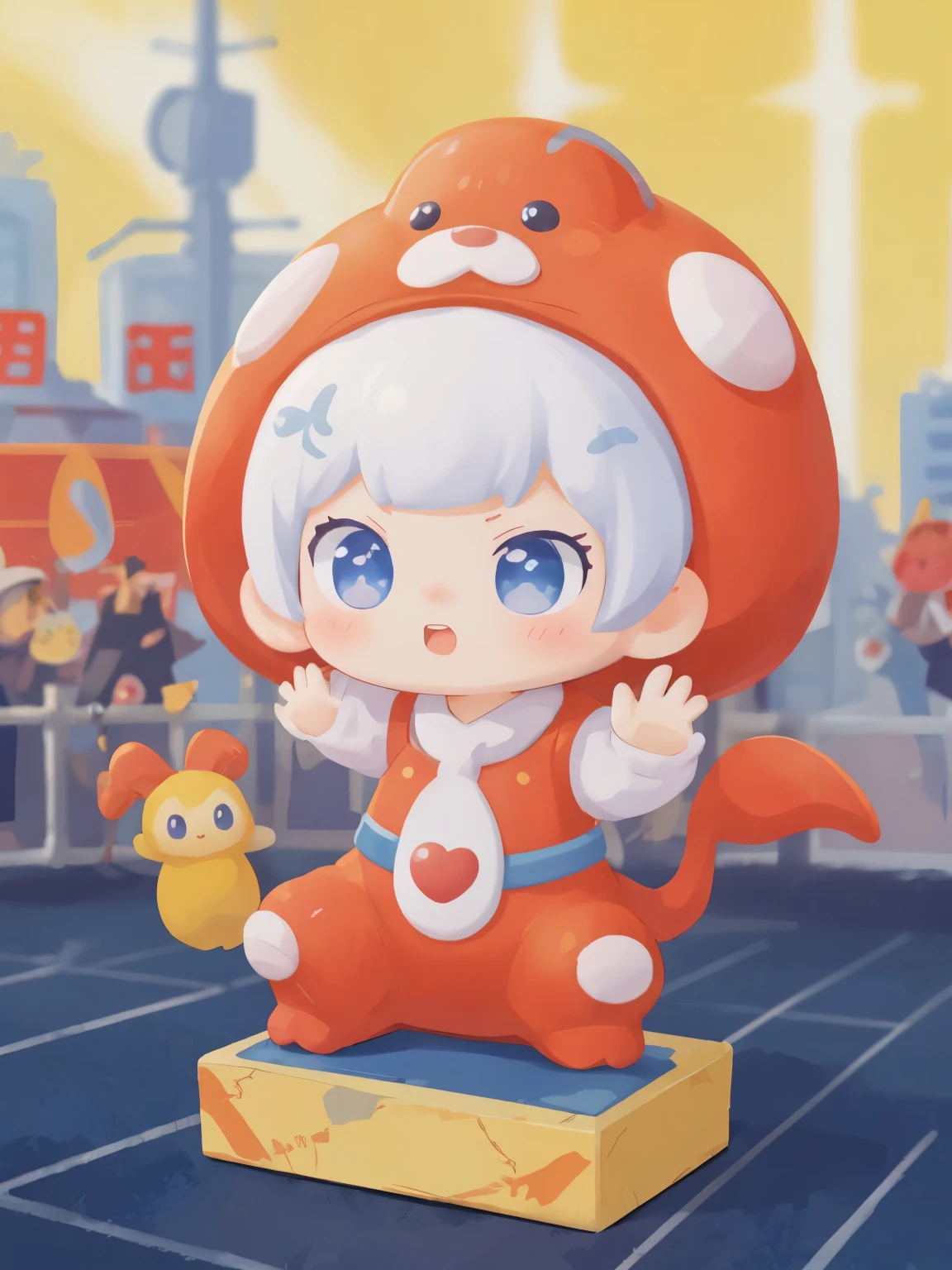 blindbox、Chibi girl acting on the stage of Hero Sentai、wearing a cute monster costume、beam pose
