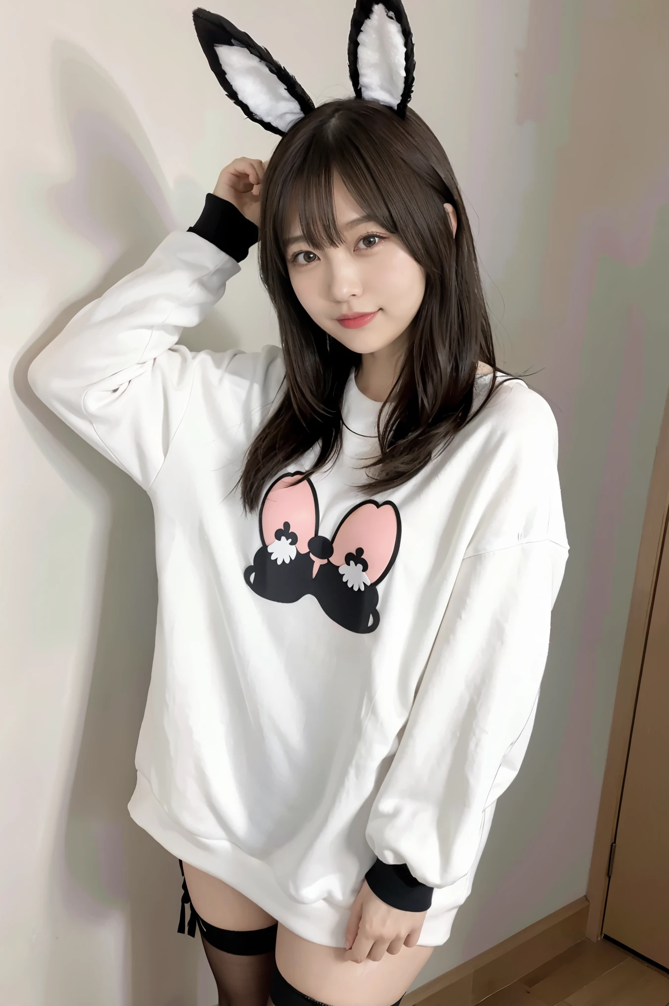 Woman with tight nike pro pants tight with a hello Kitty top, circle head
