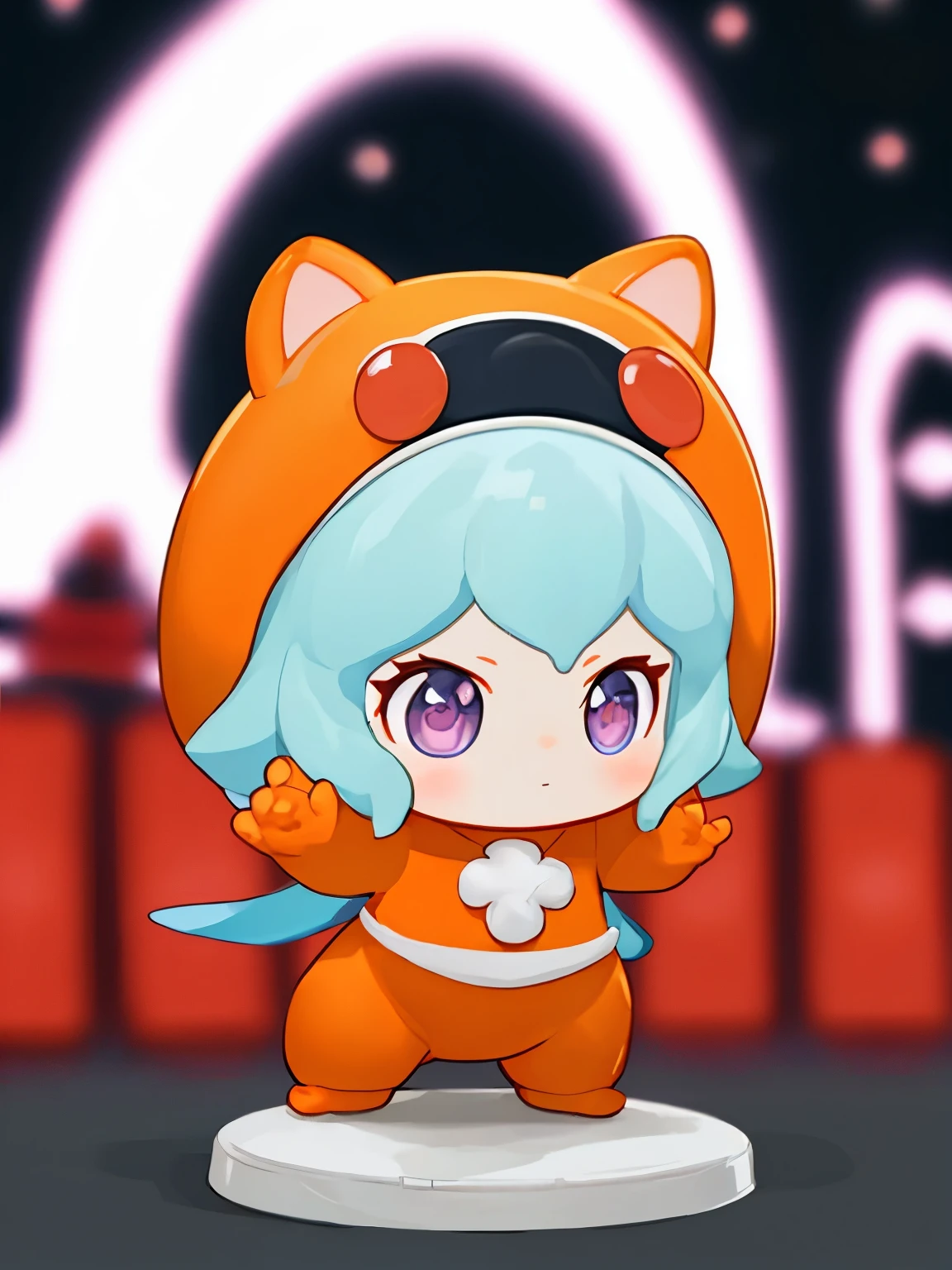 blindbox、Chibi girl acting on the stage of Hero Sentai、wearing a cute monster costume、beam pose