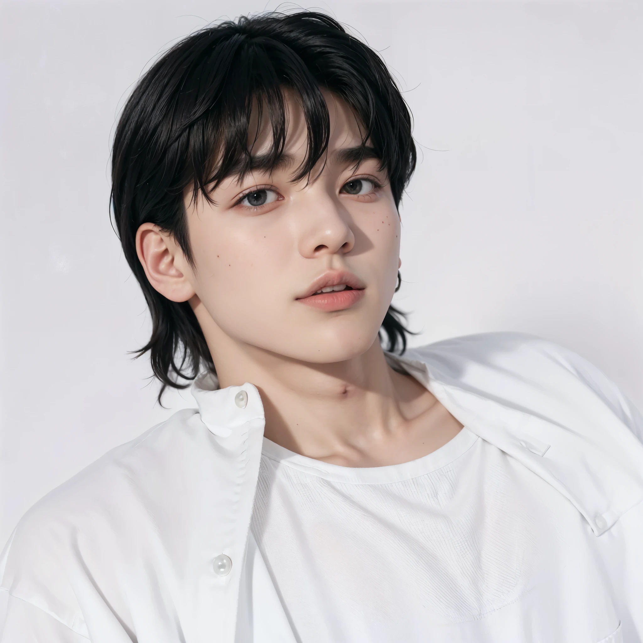 Homem com cabelo preto e camisa branca posando para foto, Jungkook, Jinyoung Shin, hyung tae, Cai Xukun, Kim Doyoung, Jung Jaehyun, Hong junho hyung, Wonbin Lee, Yanjun Chengt, hyung tae kim, taejune kim, Seseon Yoon, Shin Jeongho, Sakimichan