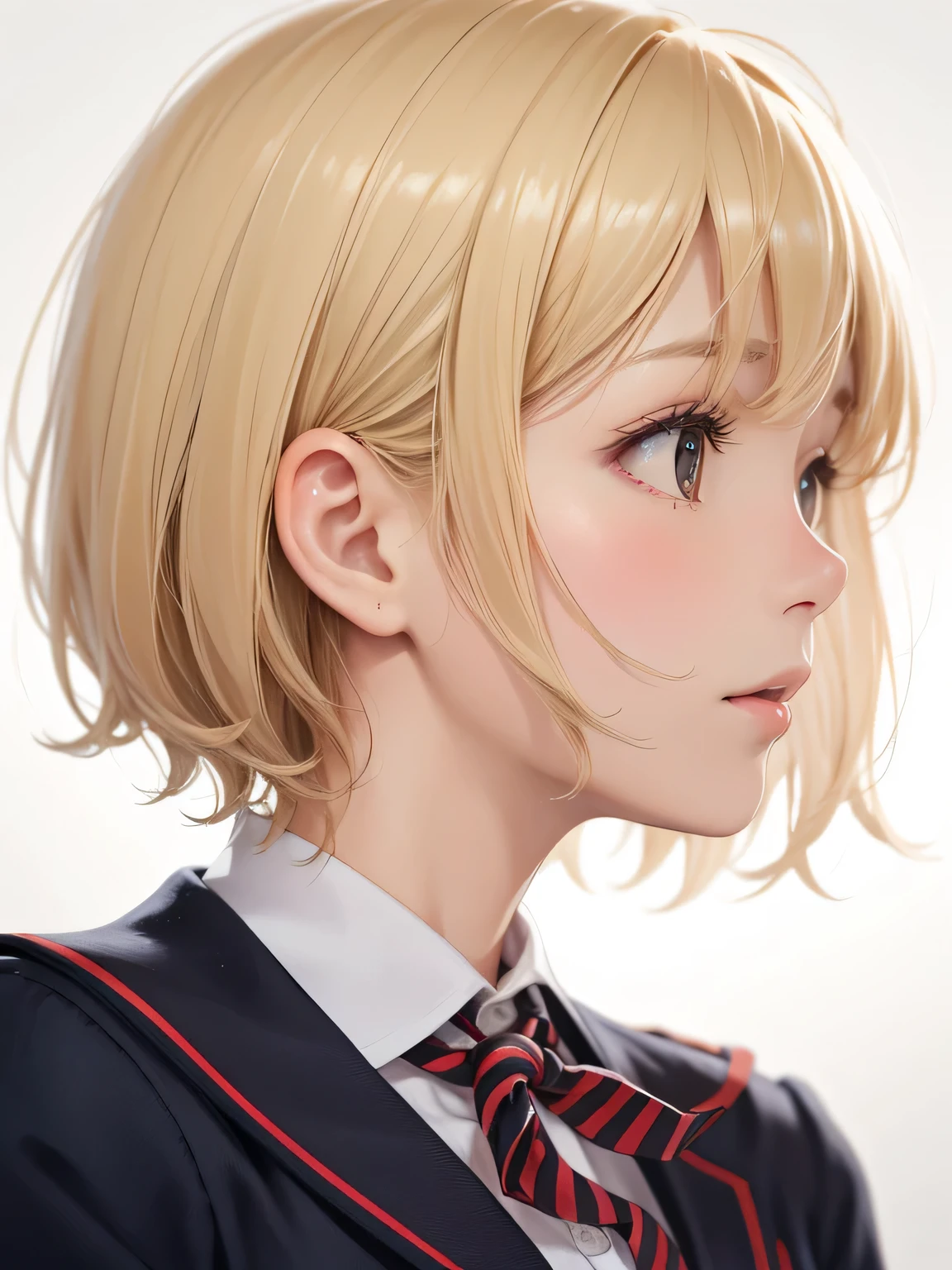 close up of face、profile、blonde、short hair、girl１、uniform、School、