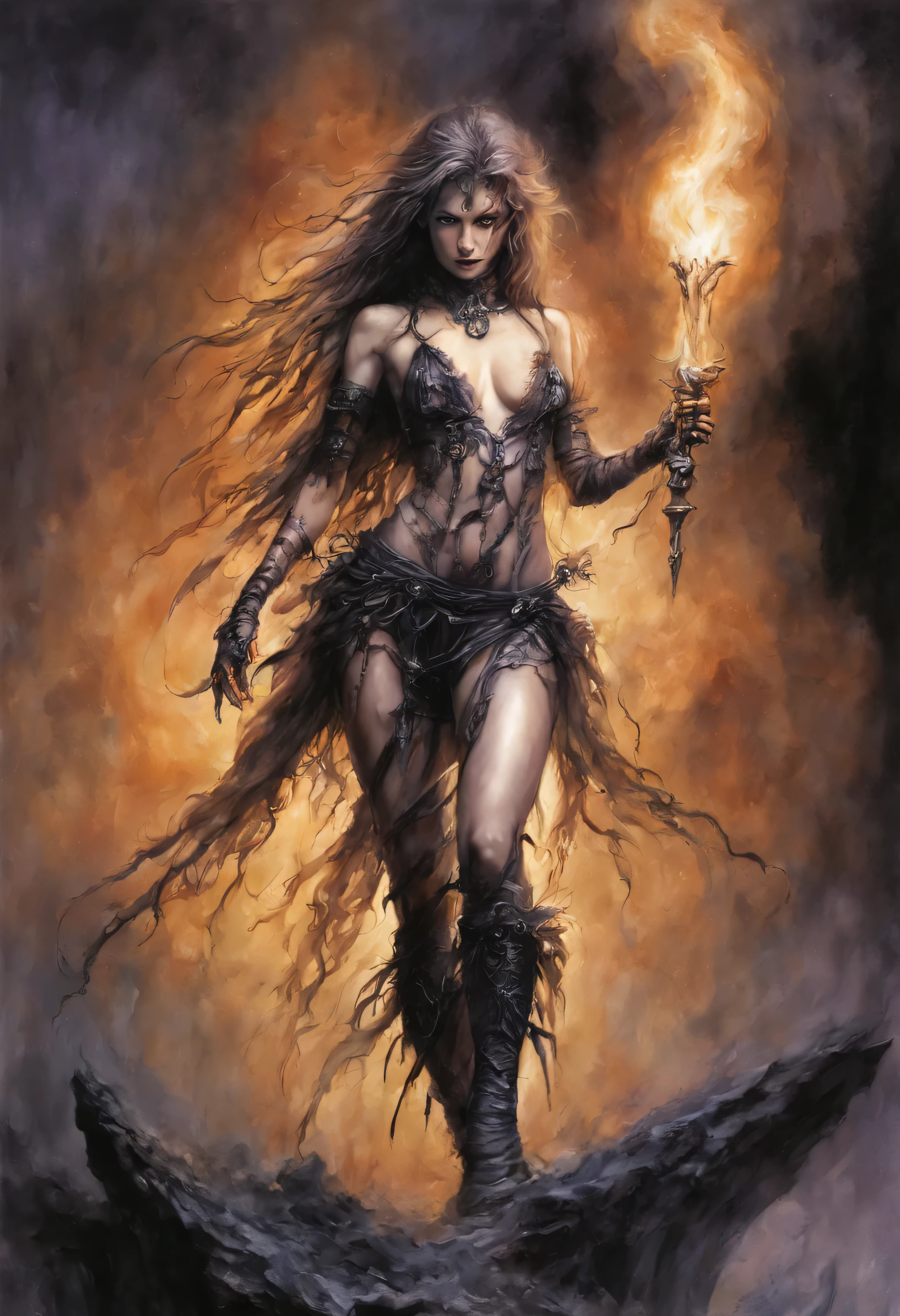 best quality, masterpiece, ultra high res, (photo realistic:1.4), surrealism, dream-like, V0id Energy all around, detailed face, Luis Royo, Burning violet eyes, a fantasy creature, full body, Shadow dancing, shadow magic, darkness control, stealth, shadow step, umbral spells, hidden blade, Luis Royo