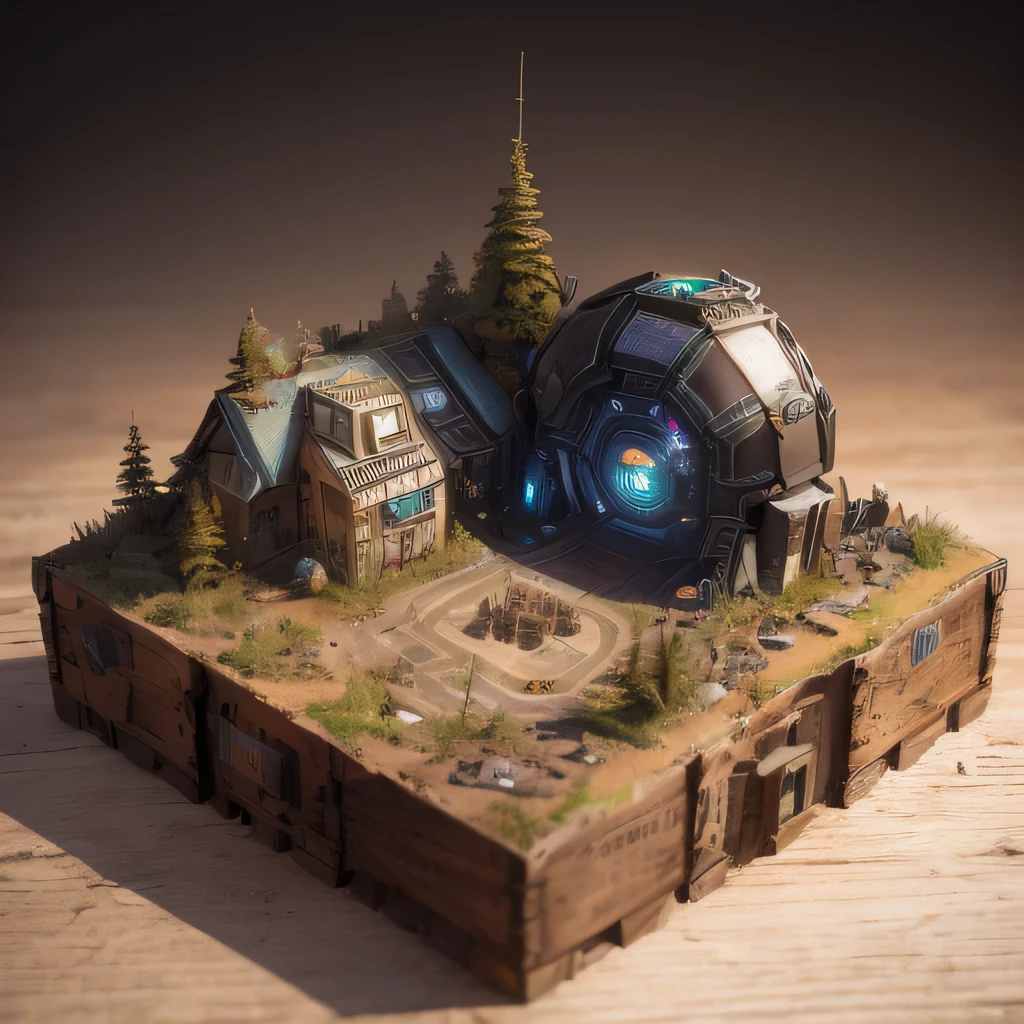 3598年Mars realistic model, (split ends, original photo, best quality, masterpiece:1.4),Steampunk Cyberpunk 6820 City,(CyberpunkMars light:1.3), Mars (related to land),(in a small nature box:1.3),Isometric, small nature, landscape on foundation,landscape,