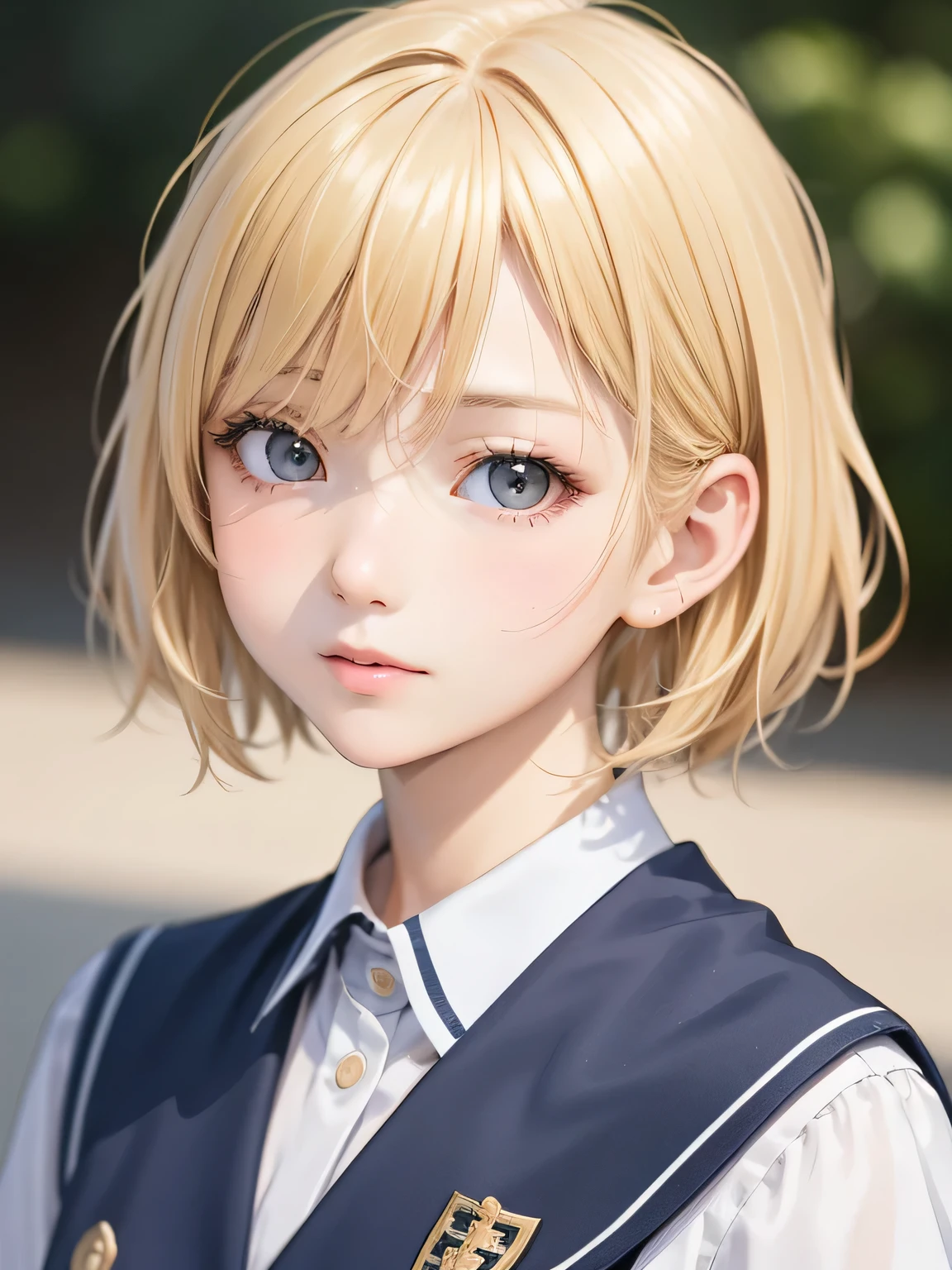 close up of face、study、blonde、short hair、girl1、uniform、School
