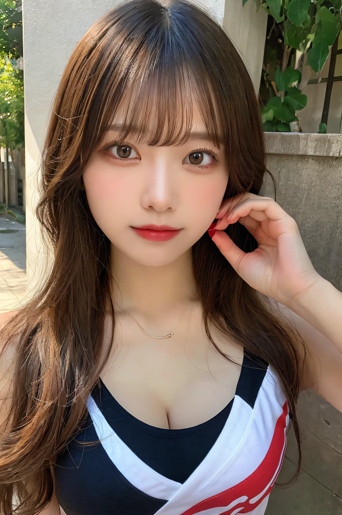 masutepiece, Best Quality, Illustration, Ultra-detailed, finely detail, hight resolution, 8K Wallpaper, Perfect dynamic composition, Beautiful detailed eyes, fitness wear, Natural Color Lip,cleavage