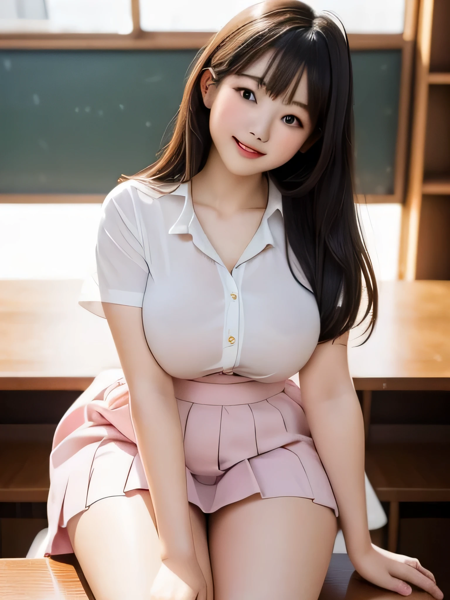 beautiful girl,1 girl,(Japanese high school student),(school uniform),in class room,(up skirt),(lift skirt),(skirt lift),(((no panties))),18 age,18 years old,(huge boob)、Whole human body、shy smile、Looking here,((Best quality, 8k, Masterpiece :1.3)), Sharp focus :1.2, (pretty Japanese lady with perfect figure :1.2), (Huge boobs, cleavage:1.3),skirt lift up, (perfect figure :1.2), (Huge boobs, cleavage:1.3),full body,squatting cowgirl position,spread pussy