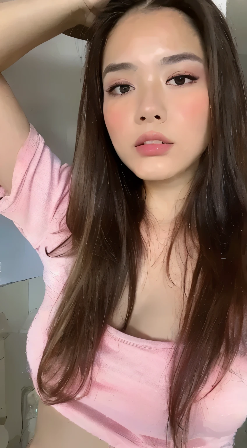 ((Top Quality, 8K, Masterpiece: 1.3)), 1 lady, Slim, light Brown Hair, long wavy hair (Casual, Big: 1.2), Ultra Slender Face, real face, Delicate Eyes, Double Eyelids, seductive attractive big Smile, Open Legs, Wet, Bed, beautiful pink-colored small nipples, ecstatic facial expressions , open mouth, ((stick-inserted vagina)), vagina, pubic hair, full body shot, hot, sweaty, ecstatic face, nsfw, shy and hot expression , real skin, beautiful legs, slender abs , red cheeks , two girls, greasy oil on skin, try to touch the camera, licking, jumping up and down, two girls, pink small areola, sticky milk spread on abs, volleyball uniform about to take it off