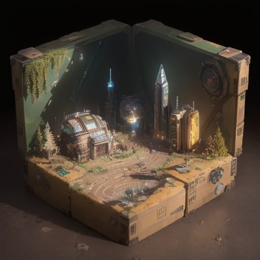 3598年Mars realistic model, (split ends, original photo, best quality, masterpiece:1.4),Steampunk Cyberpunk 6820 City,(CyberpunkMars light:1.3), Mars (related to land),(in a small nature box:1.3),Isometric, small nature, landscape on foundation,landscape,