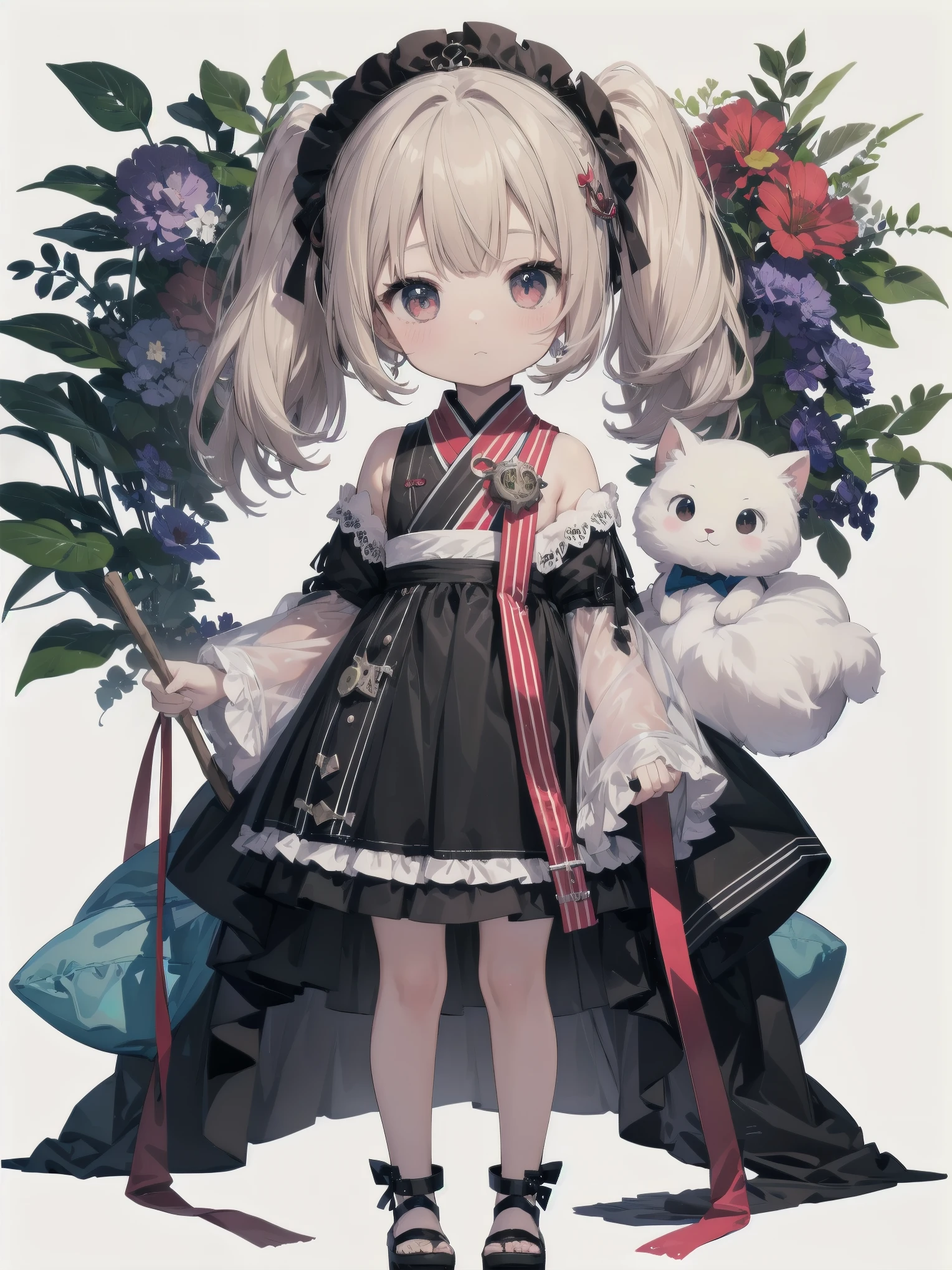 masterpiece、high resolution、Super detailed、real stick、white background,Standing picture,absurd、one girl、solo、cute、Chibi、children、無茶苦茶cute、えげつないポーズでcute