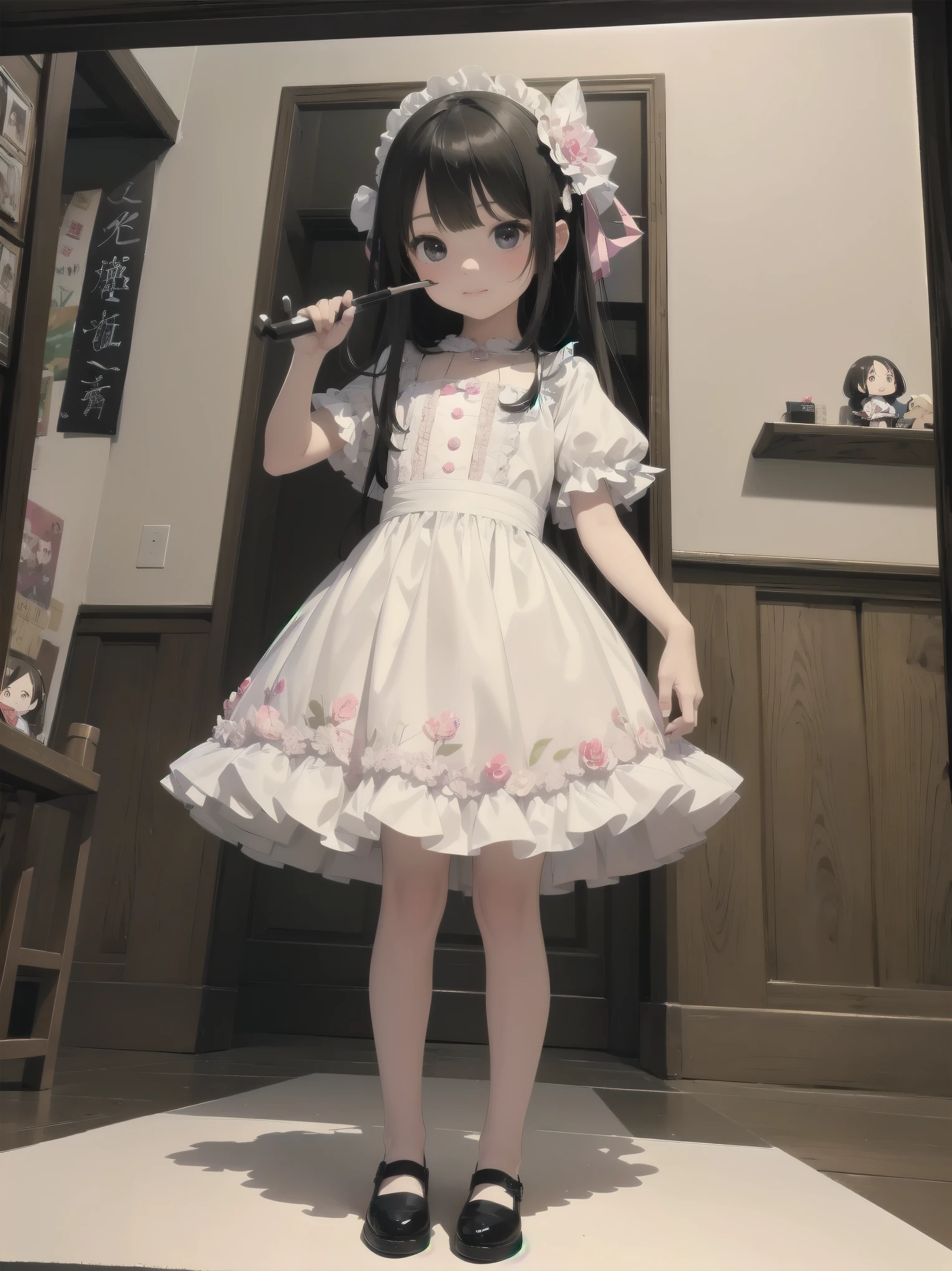 masterpiece、high resolution、Super detailed、real stick、white background,Standing picture,absurd、one girl、solo、cute、Chibi、children、無茶苦茶cute、えげつないポーズでcute
