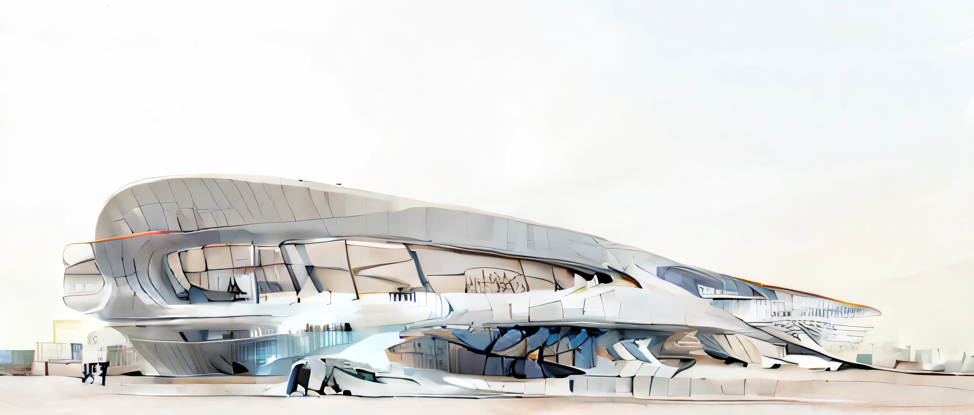 There is a 3D rendering of a futuristic city with futuristic buildings.......,studio building, 4 floors, Drill openings and windows around the building....., in style of Zaha Hadid architect, Zaha Hadid architecture, in style of Zaha Hadid, Portal. Zaha Hadid, inspired โดย Zaha Hadid, Zaha Hadid style architecture, Inspiration from Zha Shibiao, tilt shift Zaha Hadid background, architecture Zaha Hadid, โดย Zaha Hadid, อาคารขนาดใหญ่ 4 floors, The city of the future still maintains its main story....., Imagine a realistic futuristic city on an alien planet......... The city should consist of metal and glass structures......, With Angular and futuristic architecture. The witilo letter should be used as a design element in the architecture of the city........, Create interesting patterns and shapes......,reflection of material,Futuristic art building.