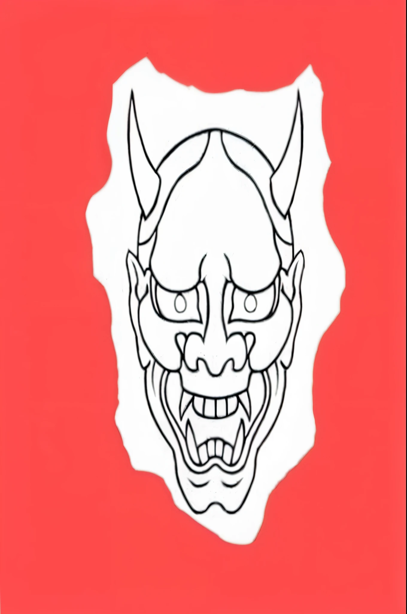 A drawing of a demon mask with horns, inside a white circle and red background, reference to the flag of Japan, mascara Ninja eles mask, villain wearing a red eles mask, demon samurai mask, inspired by Tōshūsai Sharaku, inspired by Ryukōsai Jokei, eles horns, samurai mask, inspired by Kameda Bōsai, inspirado em Shunkōsai Hokushū, eles