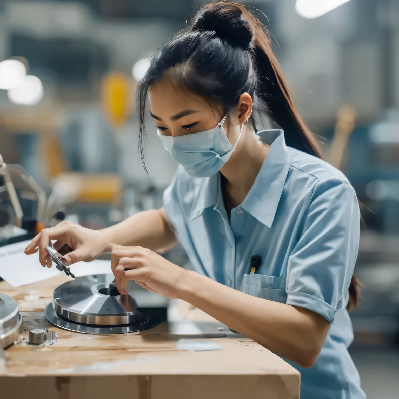 Wipe hardware workpieces with both hands，Round stainless steel disc workpiece