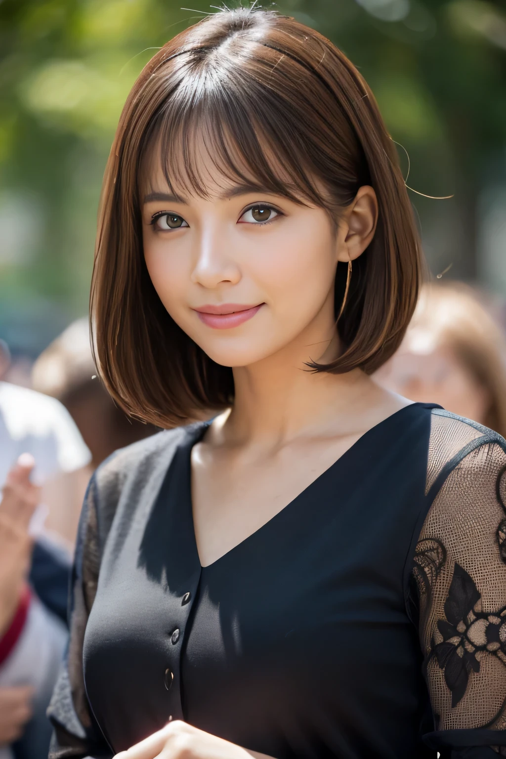 Japanese women Orthodox beauty, cute, cute, beautiful, smile, Yamato Nadeshiko, Ultra-realistic, More real, Real women, Looks like the real thing, From below, Just like him, Super Real, Bob, Upper Body
