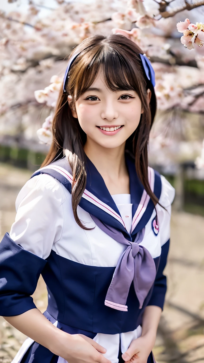 (((beautiful japanese high school girl))) 、1 person、(((At the cherry blossom trees in bloom)))、doing a sexy pose、(((Revealing sailor suit)))、(((Glamour)))、((smile))、photorealistic、With a clearer image、beautiful detailed eyes、hyper realism、high contrast、Ultra HD、realistic skin texture、Highest image quality、highest quality、ultra high resolution、Finely detailed、very carefully
