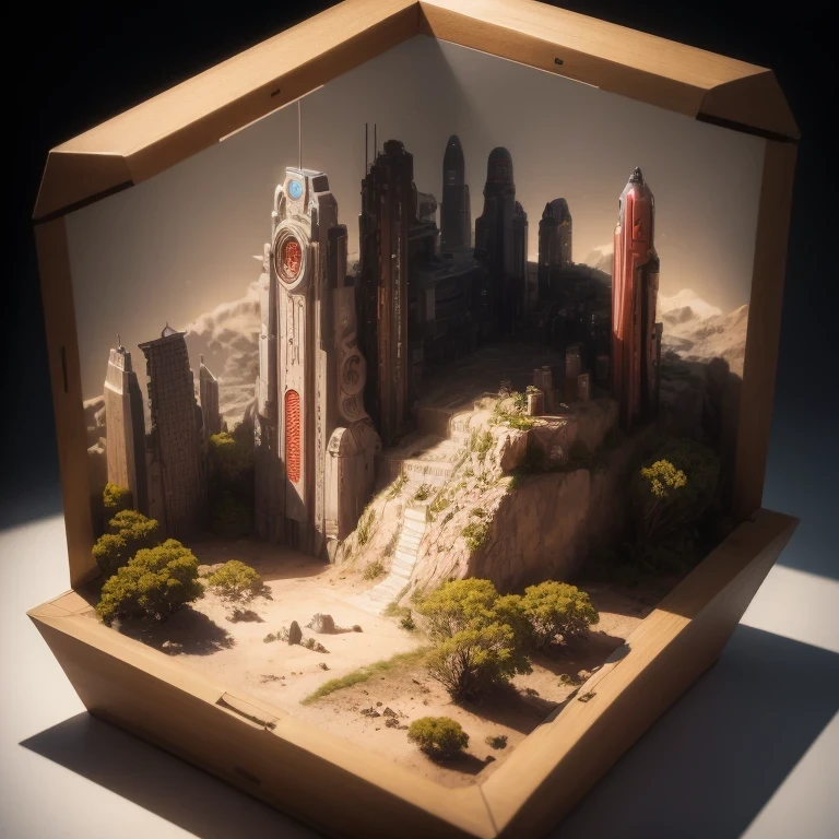 3598年Mars realistic model, (split ends, original photo, best quality, masterpiece:1.4),Steampunk Cyberpunk 6820 City,(CyberpunkMars light:1.3), Mars (related to land),(in a small nature box:1.3),Isometric, small nature, landscape on foundation,landscape,