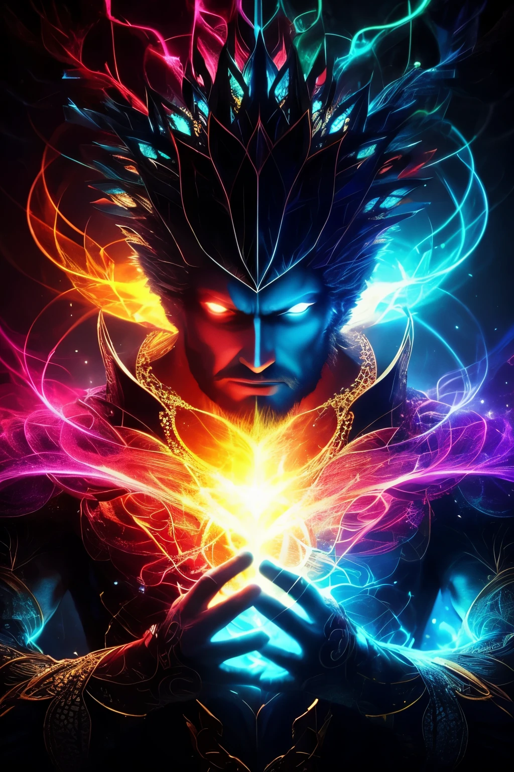 (Papel de parede 8k muito detalhado), medium photo of a beautiful and scary necromancer, Intricado, alto detalhe, Dramatic, Particle Light Effects,