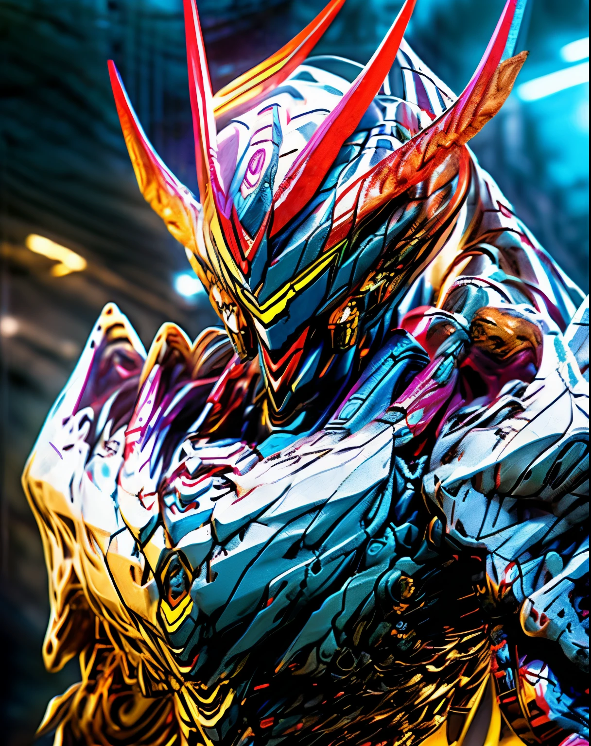 dvMech, 85mm, F1.8, robot portrait, escuro Matte Smooth Ceramic, Design complexo, muito detalhado, detalhes finos, extremely sharp lines, Cinematic lighting, Fotos realistas, Uma obra-prima detalhada, escuro_Fantasia, Ciberpunk ,(serra de cadeia,serra de cadeia man,Vermelho:1.1),1 homem,mechanical marvel,Robotic presence,cyber guardian,in a shabby mech suit,Intricado,(steel metal [oxidado]),elegante,foco claro,por tiro de Greg Rutkowski, soft lighting, cores vibrantes, obra de arte, ((rua)), tiro de vaqueiro, dynamic posture,