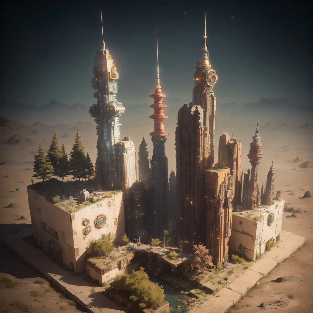 3598年Mars realistic model, (split ends, original photo, best quality, masterpiece:1.4),Steampunk Cyberpunk 6820 City,(CyberpunkMars light:1.3), Mars (related to land),(in a small nature box:1.3),Isometric, small nature, landscape on foundation,landscape,
