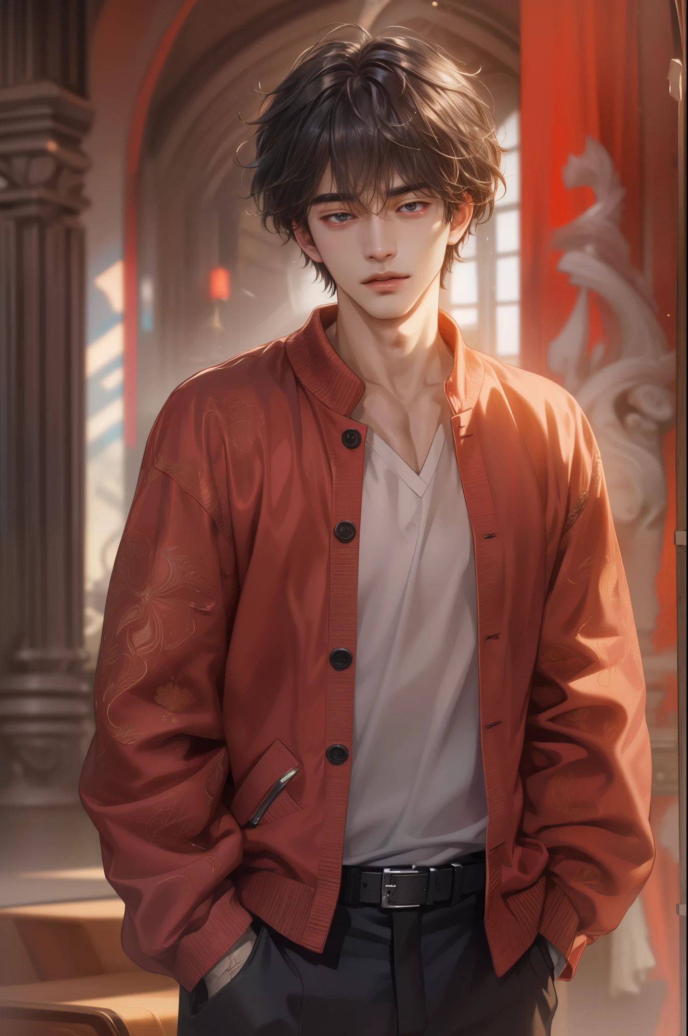 (absurdres, highres, ultra detailed, HDR), masterpiece, best quality, Netflix series Singles Inferno character, handsome young boy, short hair, korean handsome face, anime eyes, detailed interior, detailed character