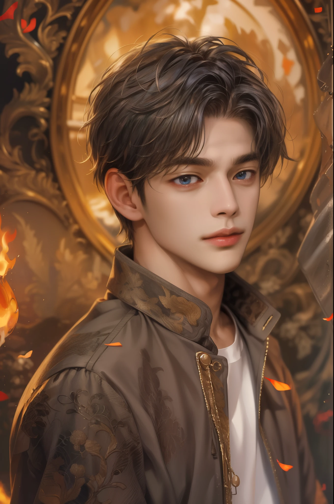 (absurdres, highres, ultra detailed, HDR), masterpiece, best quality, Netflix series Singles Inferno character, handsome young boy, short hair, korean handsome face, anime eyes, detailed interior, detailed character