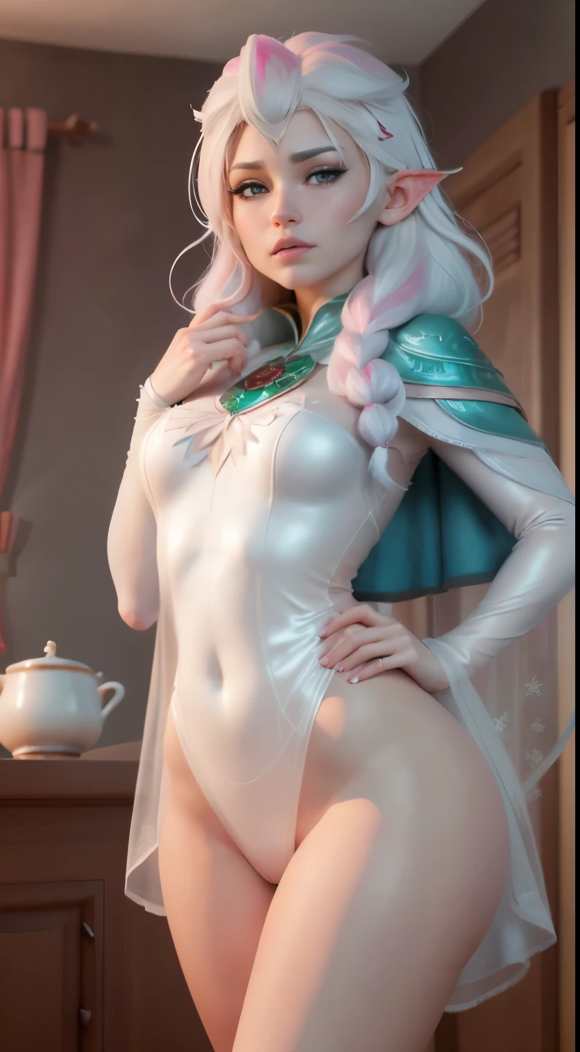 Elfgirl (Komi-san-Elsa frozen Disney  mezclando modelos .) (ultra FUSION of white and pink hair) Highly detailed CG unity 8k wallpaper, style shot, complex, high detail, dramatic, highest quality movie still image, very detailed, masterpiece, best quality, character design, Elsa, Elsa from Frozen,Komi-san fusion (( Dark style)), realistic ultra-detailed rendering style, natural light, sharp character design, (hard focus, 8k), (((natural skin texture))), 8k textures, soft cinematic lighting, adobe lightroom, dark room, hdr, Sophisticated, Elegant, Rich Detail, Sharp Focuilm Look) )), Soothing Tones, Detail Frenzy, Intricate Detail, Super Detail, Low Contrast, Soft Film Lighting, Dull Colors, Exposure Blending, HDR, Fade, 35mm, f/1.4, ISO64, f16, 25 sec.