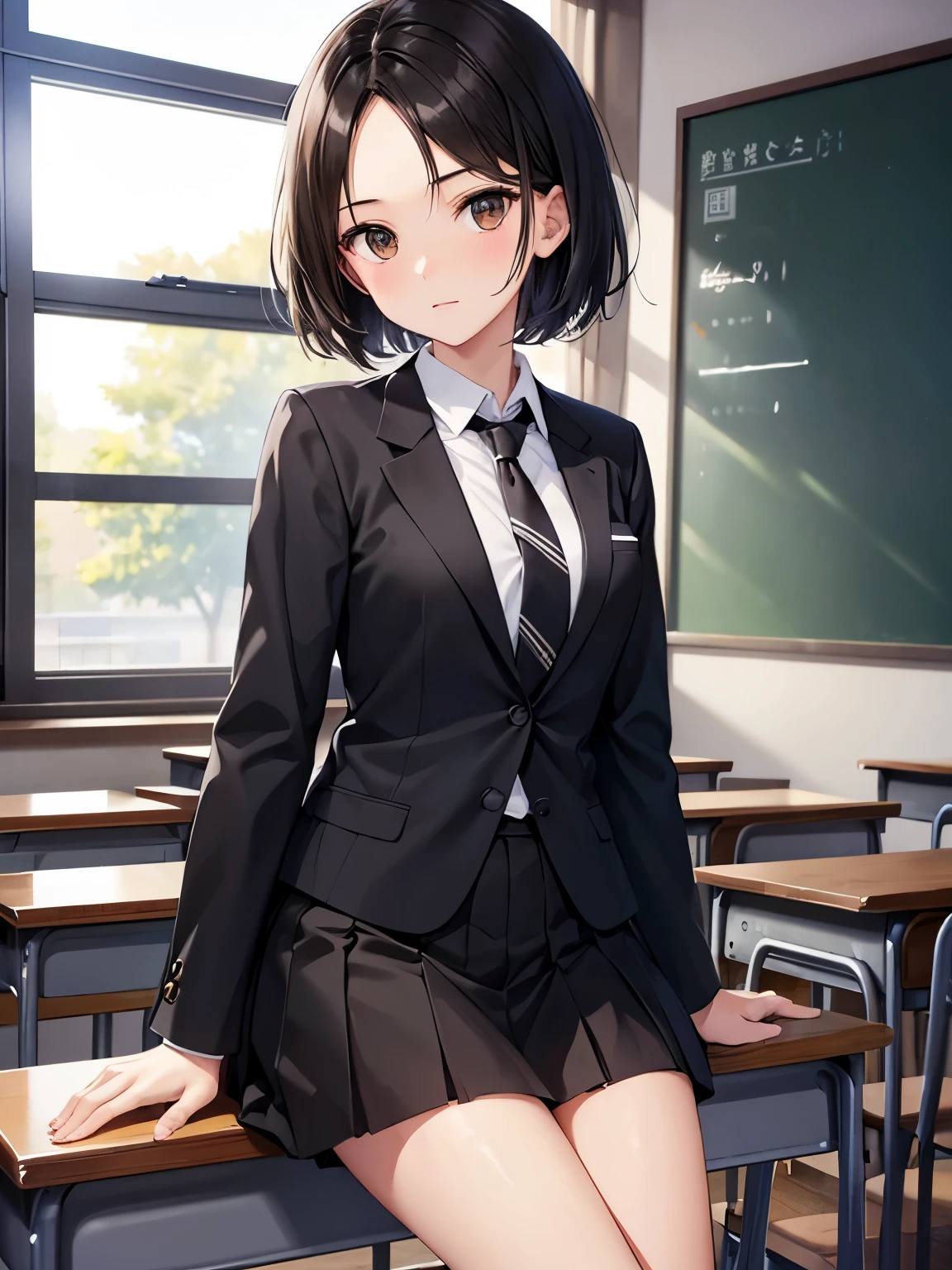 [nudity, explicit] (top-quality、in 8K、32K、​masterpiece、nffsw、超A high resolution、Impresionismo、Photorealsitic:1.2)、Colossal tits、cowboy  shot, detailed faces and eyes、 Inside the classroom、Schools、Evening glow、beauitful face、blurry backround、-yeld beiful girls、shinny skin、short-hair、Beautiful black hair、Red Eyes、(Katyusha:1.2)、white  shirt、neck tie、Plaid miniskirt、Curve、dynamicposes、Smile with open mouth、Two girls、Same uniform、the kiss、