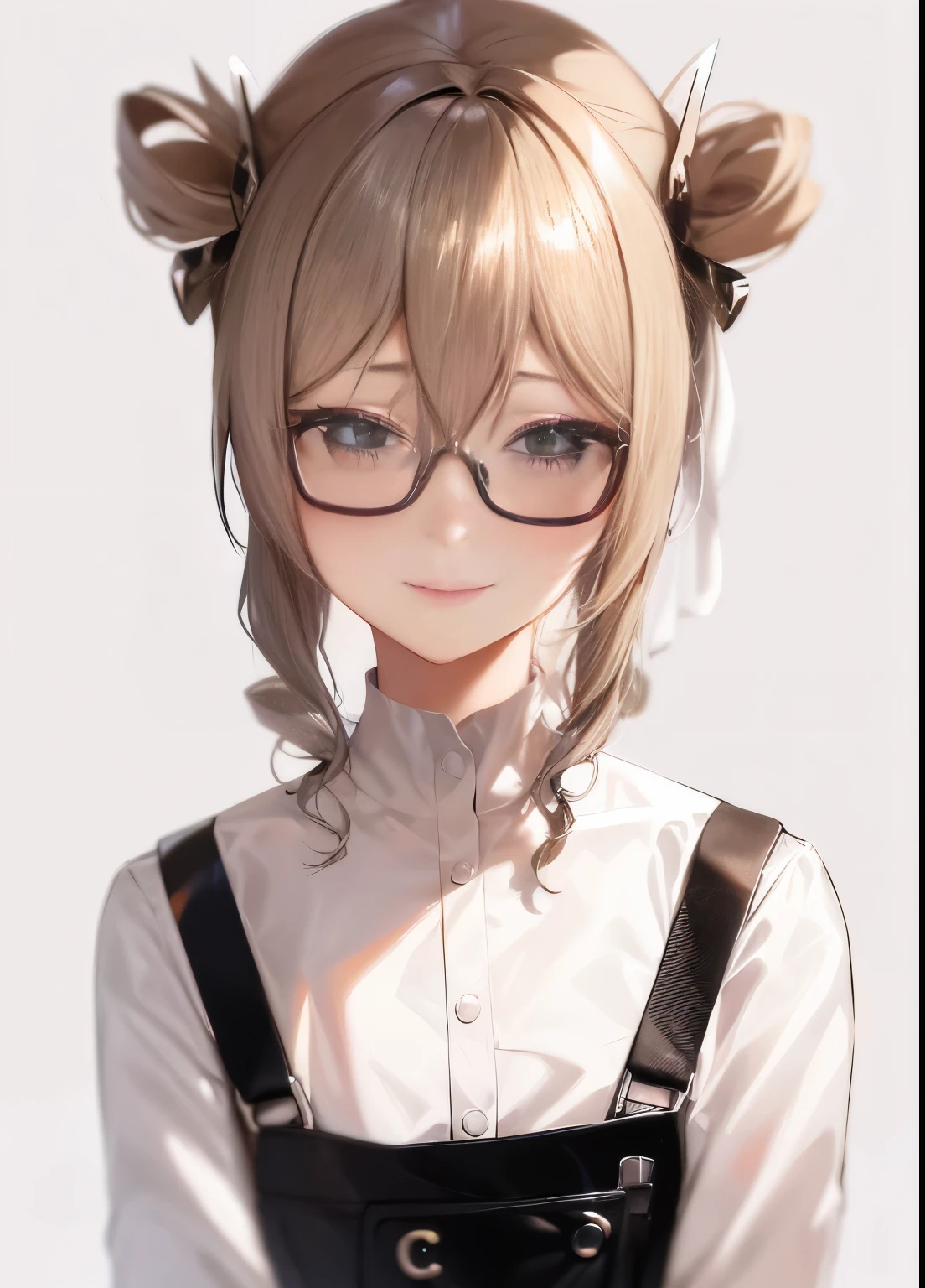 Anime girl with glasses and pigtails in a white shirt, Gweiz, portrait anime girl, detailed digital anime art, cute realistic portrait, artwork in the style of Gweiz, Gweiz on artstation pixiv, Gweiz on pixiv artstation, cute anime girl portraits, Smooth anime CG art, cute anime girl portrait, beautiful anime portrait, ((smile))