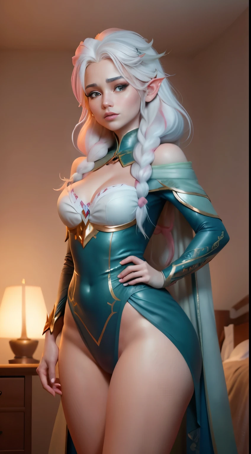 Elfgirl (Komi-san-Elsa frozen Disney mezclando modelos .) (ultra FUSION of white and pink hair) Highly detailed CG unity 8k wallpaper, style shot, complex, high detail, dramatic, highest quality movie still image, very detailed, masterpiece, best quality, character design, Elsa, Elsa from Frozen,Komi-san fusion (( Dark style)), realistic ultra-detailed rendering style, natural light, sharp character design, (hard focus, 8k), (((natural skin texture))), 8k textures, soft cinematic lighting, adobe lightroom, dark room, hdr, Sophisticated, Elegant, Rich Detail, Sharp Focuilm Look) )), Soothing Tones, Detail Frenzy, Intricate Detail, Super Detail, Low Contrast, Soft Film Lighting, Dull Colors, Exposure Blending, HDR, Fade, 35mm, f/1.4, ISO64, f16, 25 sec.