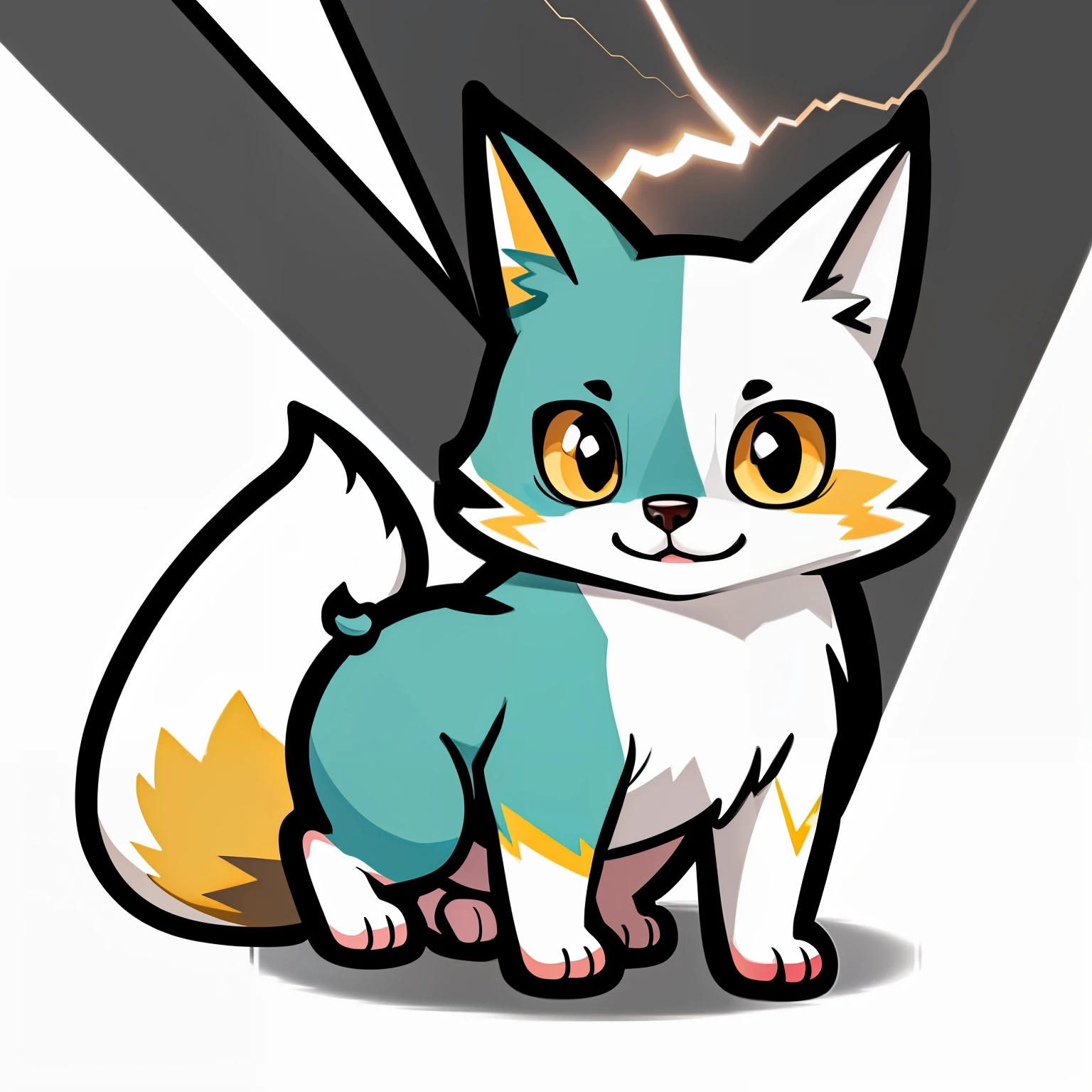 cat,_color_1fox, reasonable structure, high resolution, game icon, reasonable structure, high picture quality, excellent painting, masterpiece, all, cat, lightning, (white background), 2D, clear priority, cartoon style.