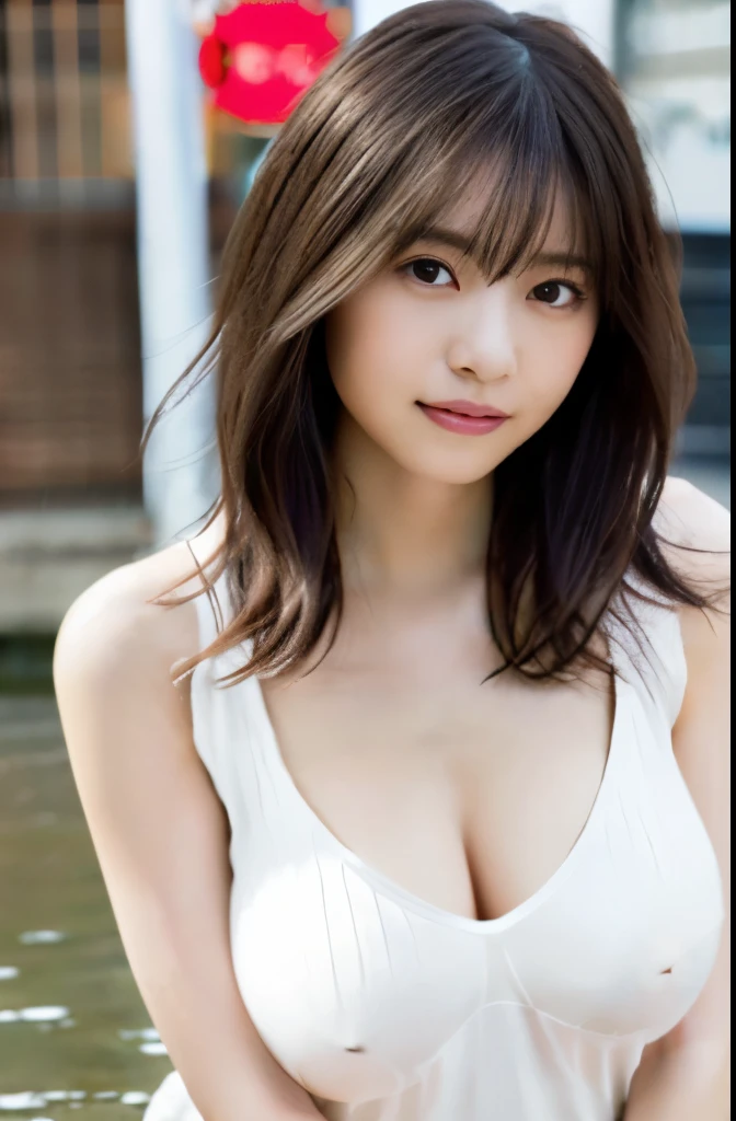 naked woman with pubic hair、beautiful girl、Japanese idol、(8k、Raw photo、highest quality、masterpiece:1.2)、(realistic、Photoreal:1.37)、super detailed、超A high resolution、1 girl、see the beholder、beautiful and detailed face、laughter、narrow、(slim waist) :1.3)、translucent slip dress、No bra、Fine and beautiful skin、skin texture、floating hair、professional lighting、In a city with heavy rain、hair and clothes are wet、human body as a whole、black hair、clear white skin、white breast、Udder is sheer、big breasts、saggy breasts
