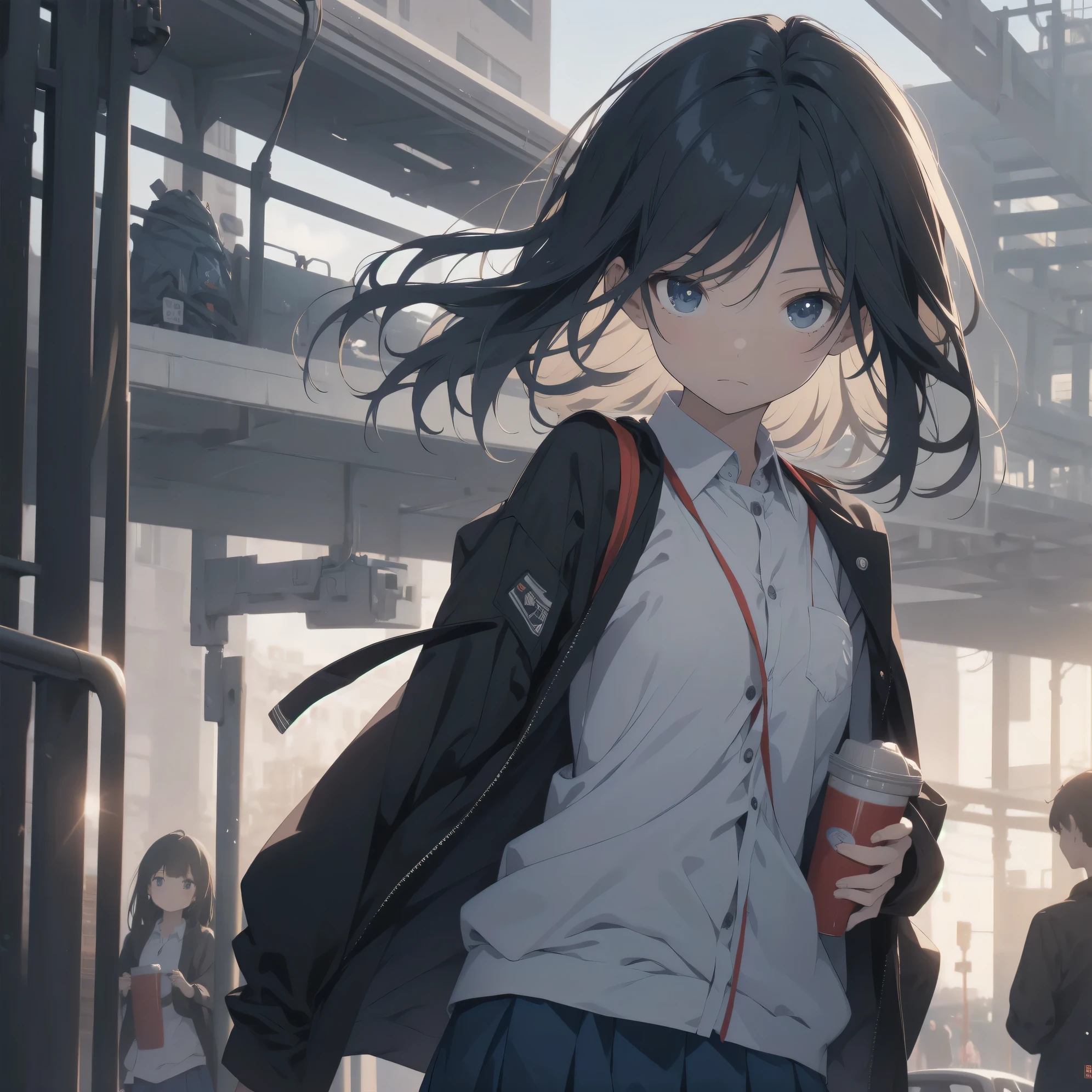 Super absurd quality by the god of art, super detailed, High resolution, anime moe art style, Best Anime 8K Kona-chan Wallpaper, pixiv contest winner, perfect anatomy, break,(眠そうにalone学校へ行く女の子を描いてください. )break,1 girl, (alone,little woman, baby face, 13 years old:1.3),All limbs, full finger,, The charm of an immature body, (very short hair), bangs, flat chest, Small Bodysuits, small ass, between legs, small black eyes, detailed and beautiful eyes, Well-proportioned iris and pupils, expressive eyes, sleepy eyes, High resolutionの詳細な髪, ribbon, neck ribbon, skirt, collared shirt,  pleated skirt, school uniform, school bag,(detailed lighting), (detailed background), On the way to school. break,super dense skin, The best everyday lighting by famous artists, 8k,cute illustration,photoshop_(Moderate),Absurd Hi-Res,Hmm,rough skin