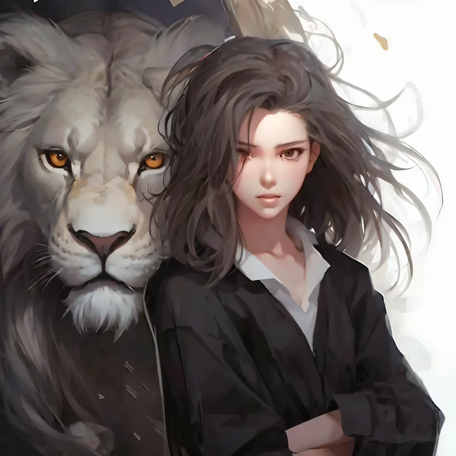 Long hair lion anime girl, author:Yang Jie, author:Li Song, author:incredible, Gurwitz style artwork, by Ren Xiong, Digital anime illustration, Ruan Jia and artgerm, Chen Lin, by Ren Renfa, by Zayn Chin, Anime realistic style, art trends, author:Ni Duan