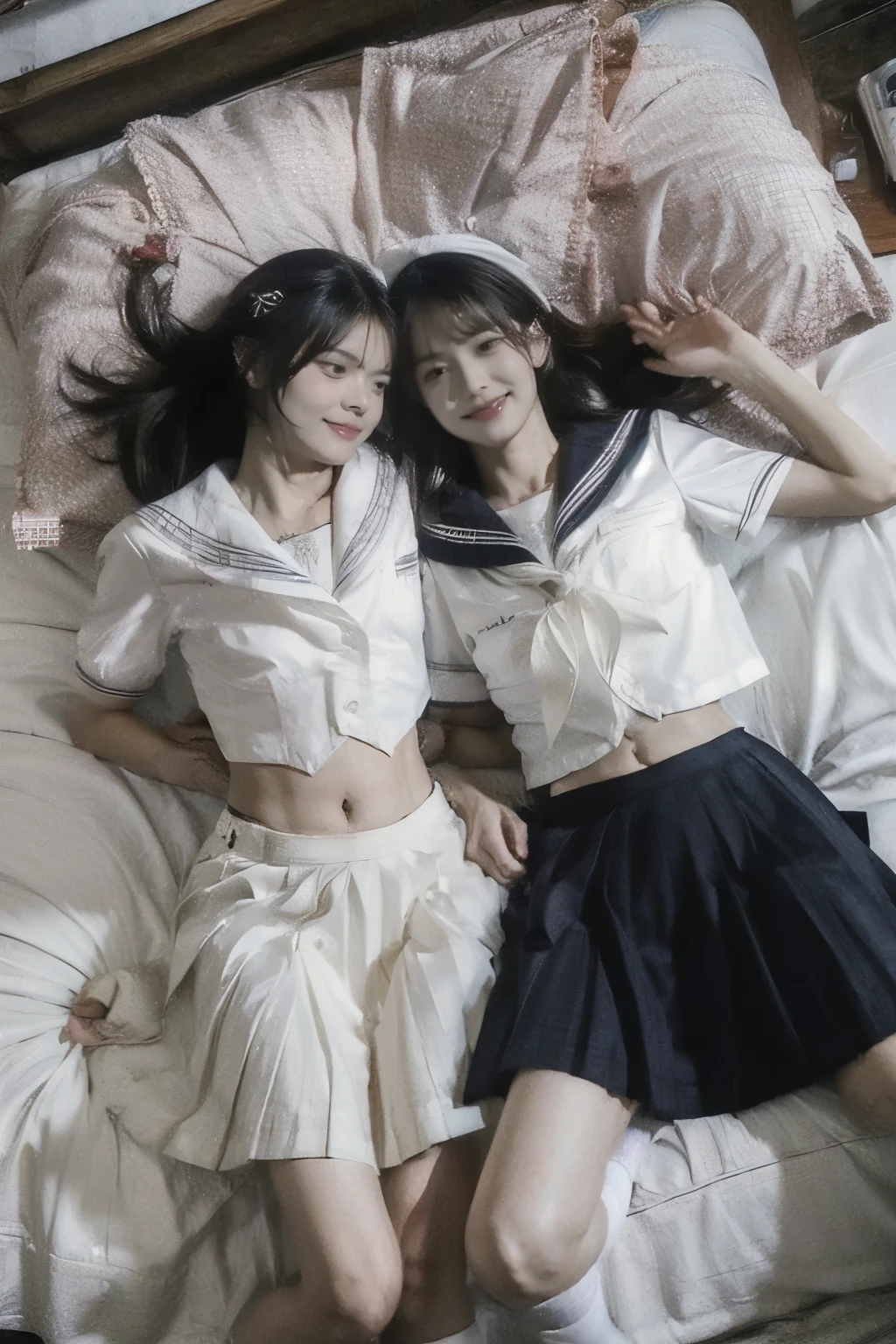 (Two boys in girls&#39; uniforms open the front of each other&#39;s uniforms on the bed, showing each other&#39;s bras and touching each other&#39;s breasts.:1.9), Wearing a cute girl&#39;s uniform, mini skirt,  boy, Bedroom illuminated by the morning sun, masterpiece, (Her crotch swells and the front of her skirt flips up, revealing her panties.:1.9), (flat chest:1.9), bra, (white panties:1.5),  photograph, highest quality, (Erection in the crotch clearly visible from above the skirt:1,9), (A big erection inside the skirt pushes the skirt up:1.9)