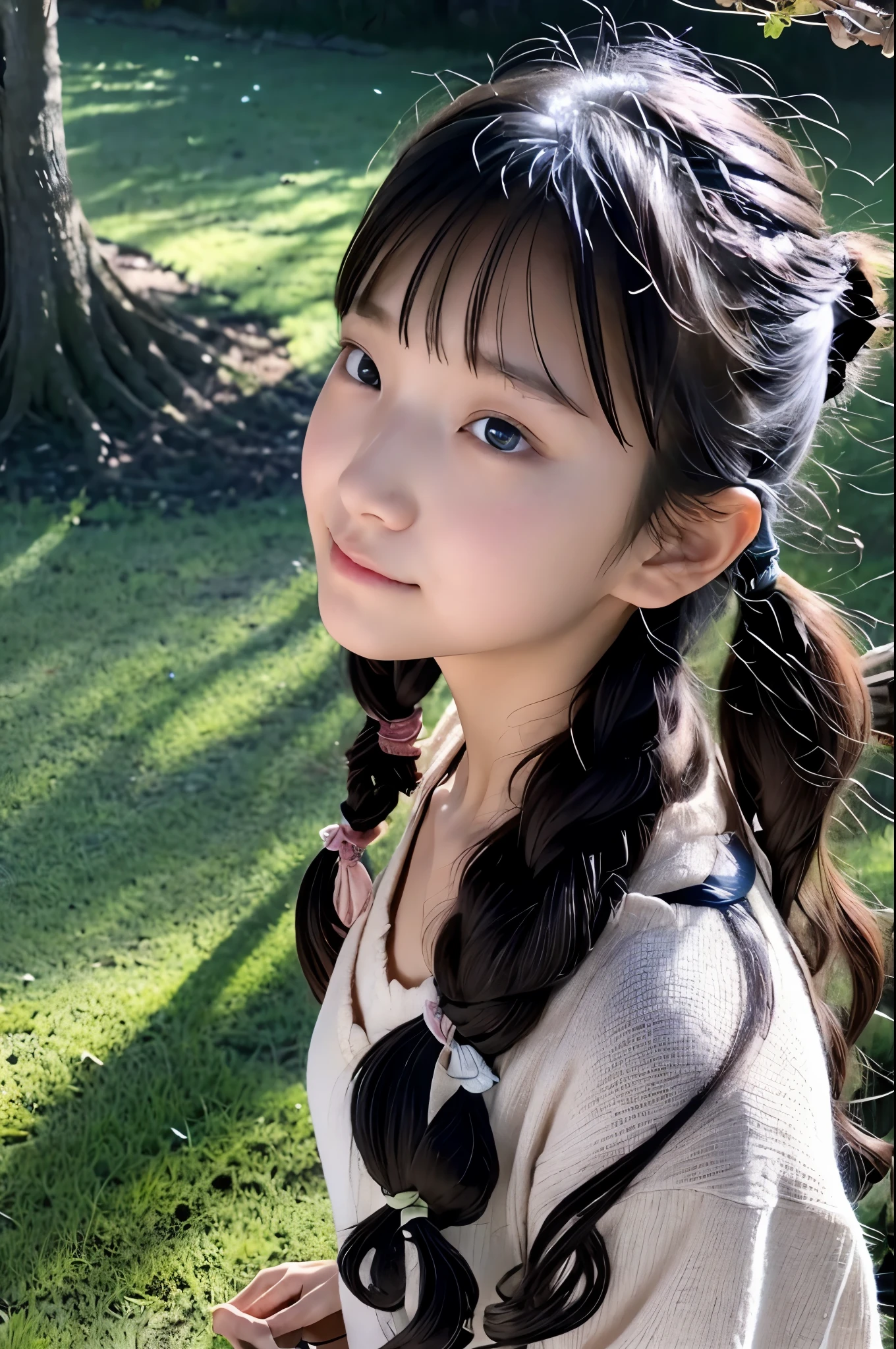 highest quality, realistic, 8K, High resolution, 1 girl, woman,, (portrait:0.6), nice, ((white background, naked, small breasts:1.65)), (Black hair in braids, parted bangs:1.4), looking at the viewer, (1 girl eyes looking at the viewer:1.6), realistic, (Bokeh), (closed mouth, smile:1.3), nice, Pueros face_V1:1,
