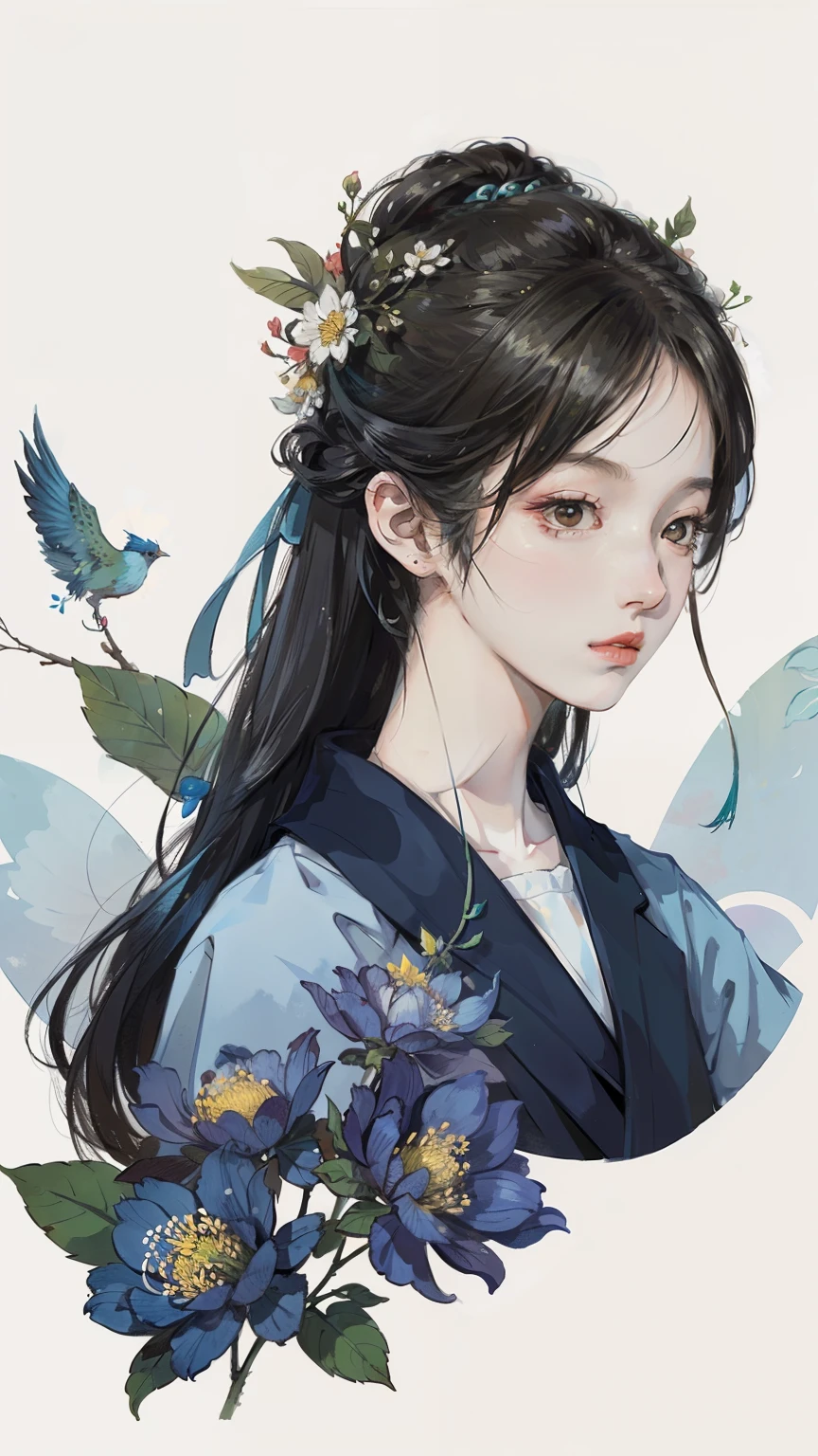 James Jean(James Jean)A painting of flowers and leaves on the head、Drawing of woman with bird on shoulder