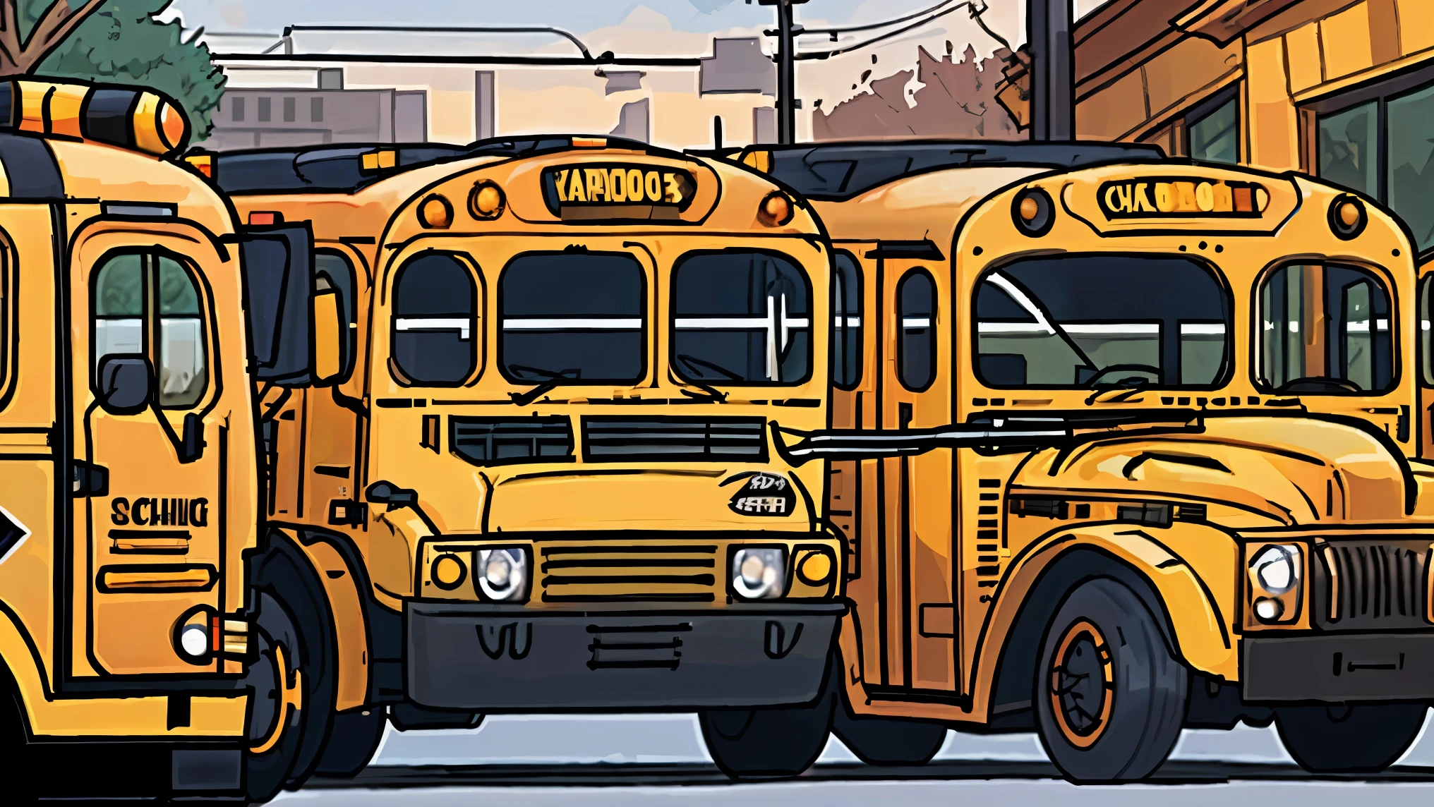School buses in line