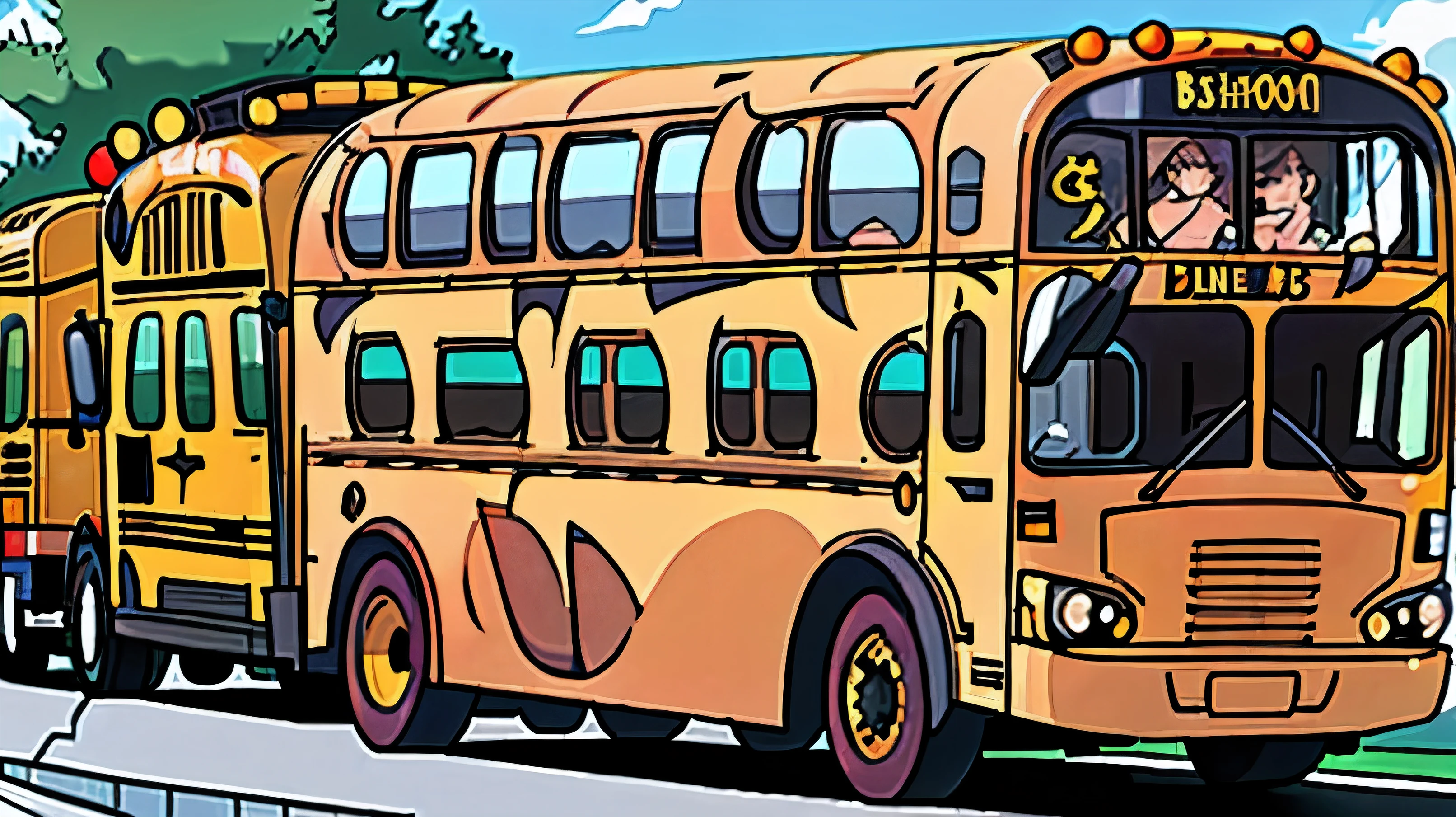 School buses in lines
