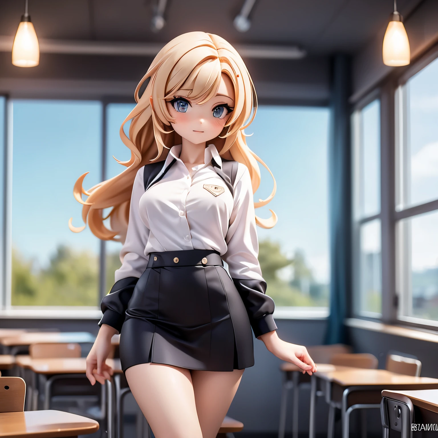 25 year old female, milf, ((in the classroom)), ((Uniforms)), original photo, (photoactual: 1.37, actual), Highly detailed unity CG 8K wallpapers, 1 girl, (((Perfect body: 1.1)), (medium breasts: 1.2), looking at the audience, (((directly from the front)))), (Headquarters skin:1.2, skin shiny), 8K Ultra HD, SLR camera, soft light, high quality, film grain, Fuji XT3, ((whole body:  0.8)), (professional lighting:1.4) ,
