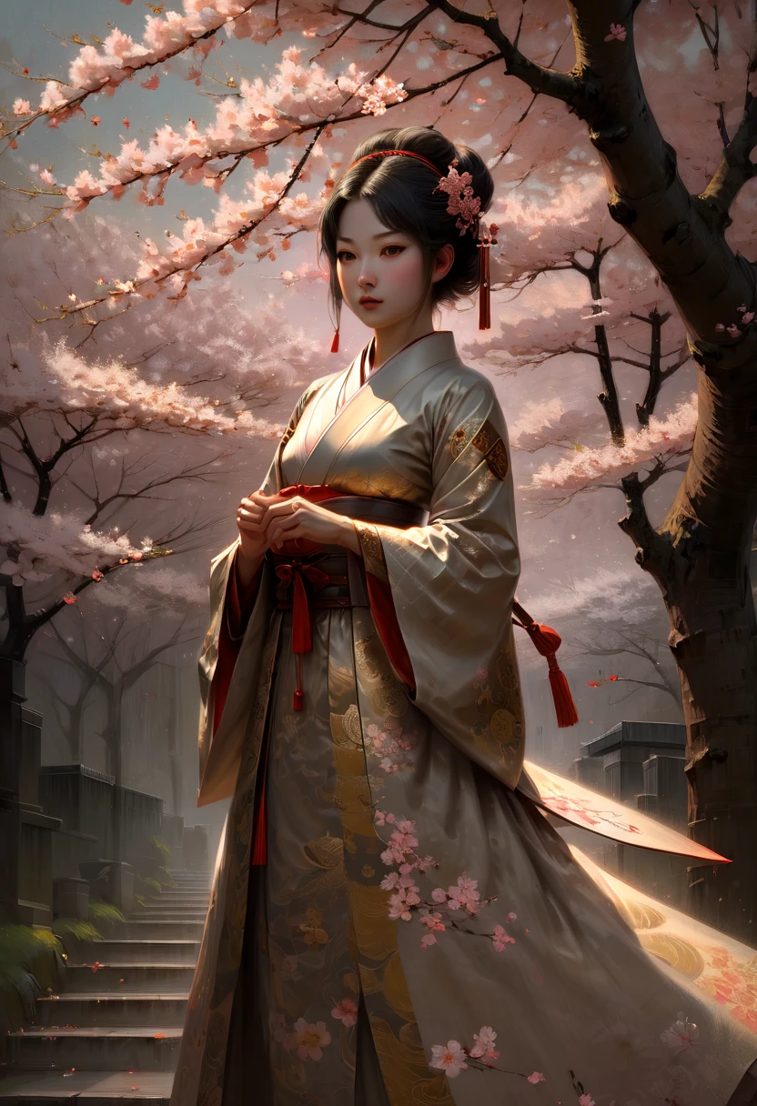 The Sakura Maiden, by Brent Cotton, (best quality, masterpiece, Representative work, official art, Professional, Ultra intricate detailed, 8k:1.3)