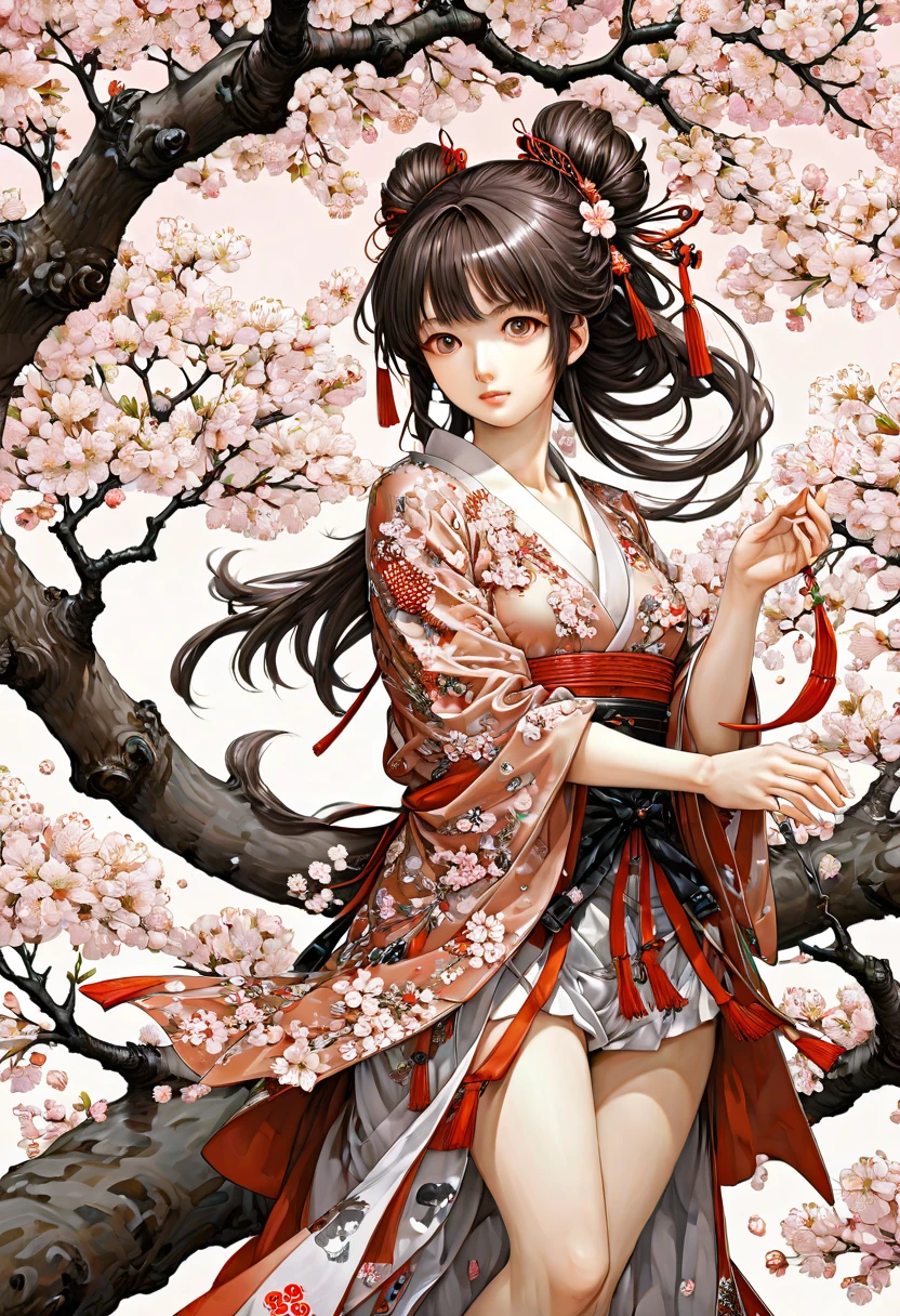 The Sakura Maiden, girl, by Kentaro Miura, (best quality, masterpiece, Representative work, official art, Professional, Ultra intricate detailed, 8k:1.3)