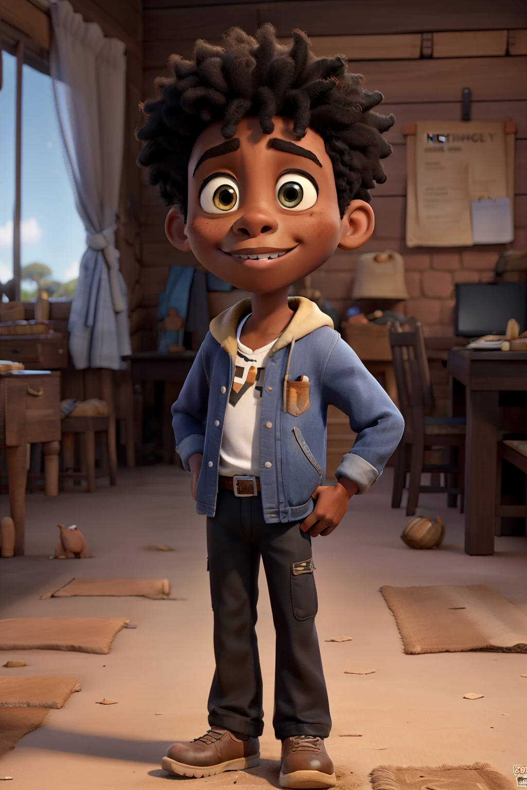 Black kid standing, big "Nigger" text, Disney Pixar, Africa, slavery background 