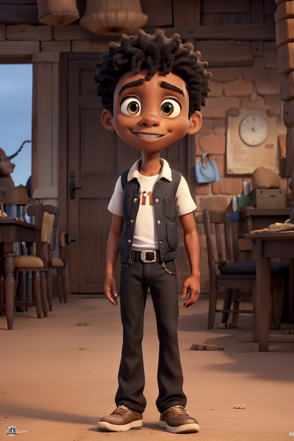 Black kid standing, big "Nigger" text, Disney Pixar, Africa, slavery background 