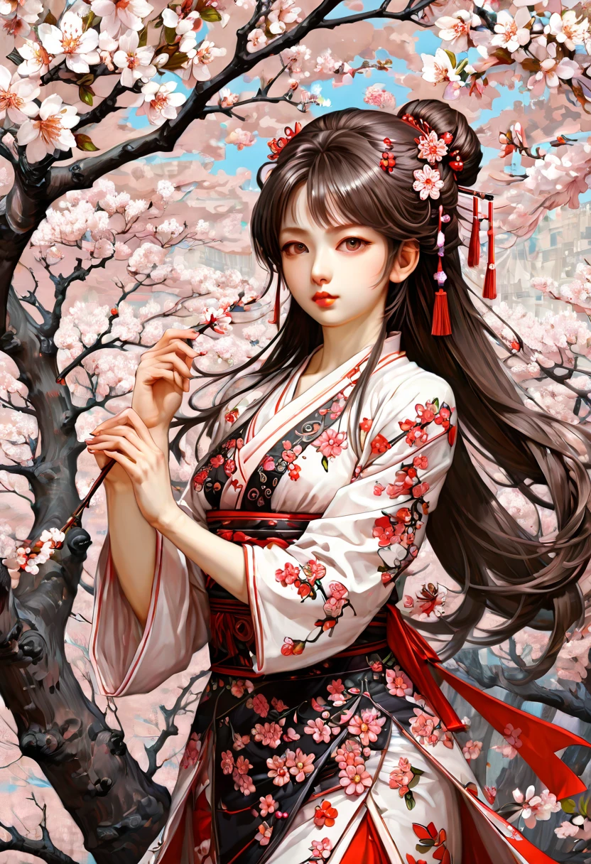girl, The Sakura Maiden, junoesque, by Tatiana Ivanova, (best quality, masterpiece, Representative work, official art, Professional, Ultra intricate detailed, 8k:1.3)