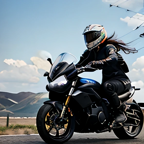 Motorcycle girl riding a motorcycle on the moon,Reflects riding speed,black and white images,