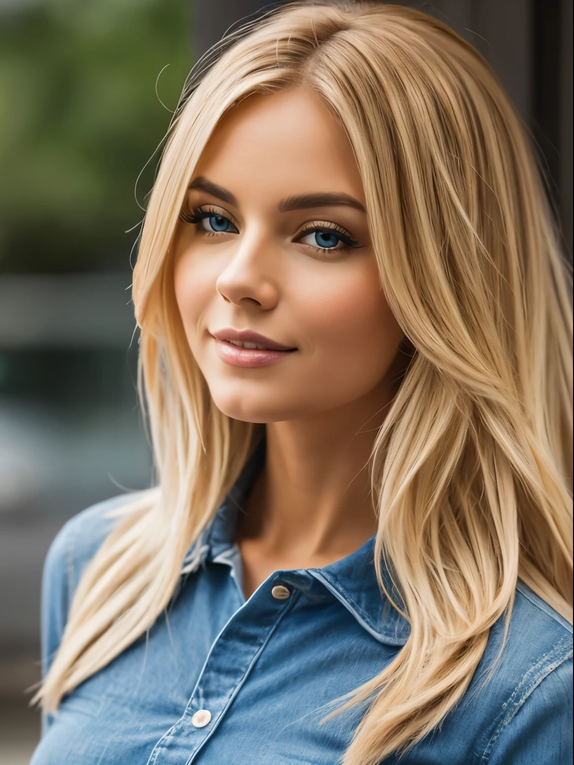 Photorealistic of a insanely beautiful fancy woman with blonde windy messy hair, in the style of panasonic lumix s pro 50mm f/1.4, light beige and dark azure, celebrity images mashups, soft realism, barbiecore, unreal engine 5, 32k uhd, luminous quality, swiss realism, niji 5